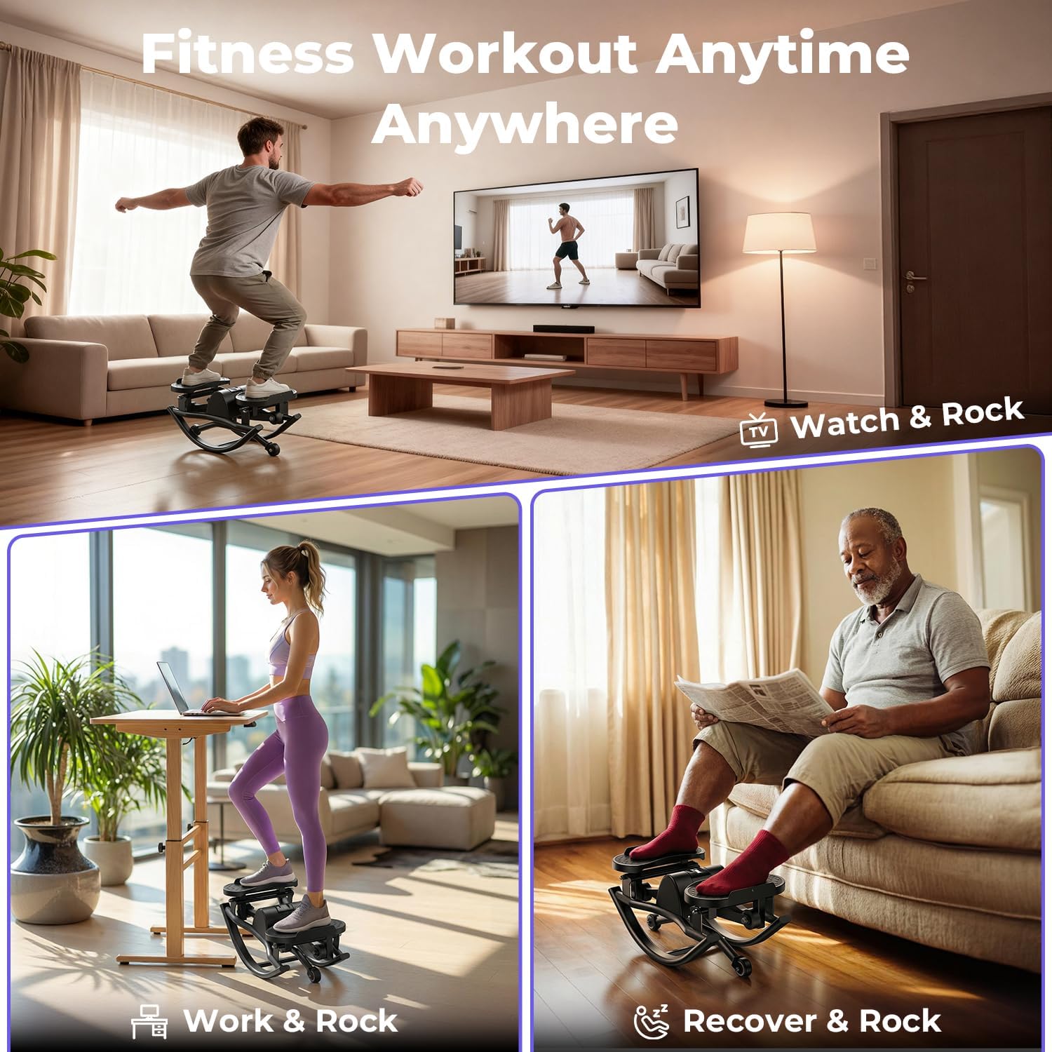 Thumbnail 6 de Rock Stepper Side to Side Rocking Stepper with Resistance Bands & LCD Monitor for Low-Impact Home Workouts