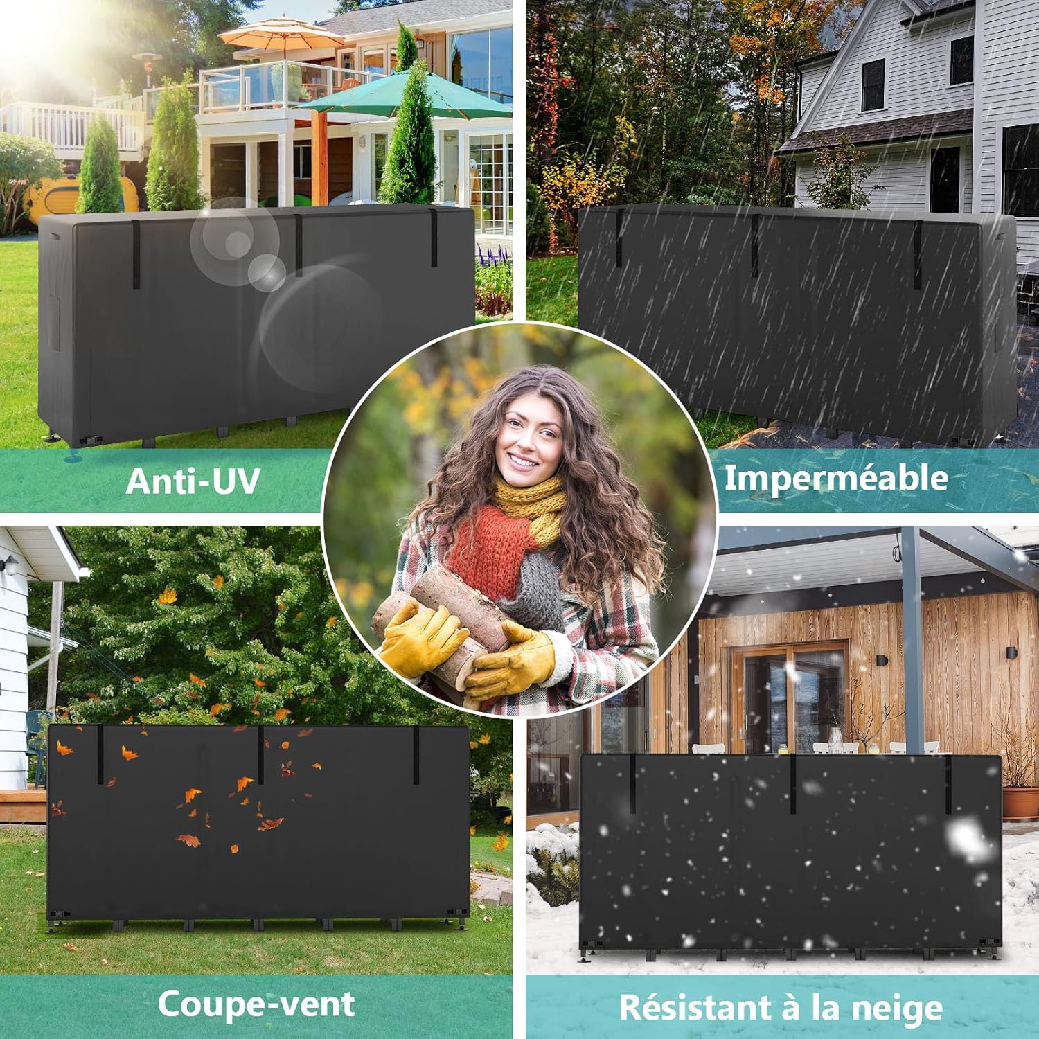 Thumbnail 6 de Himimi Porte-Bûches Extérieur Réglable avec Abri Bois de Chauffage — 235 x 25 x 116 cm, Capacité 1,2 m³ / 1,4 SRM