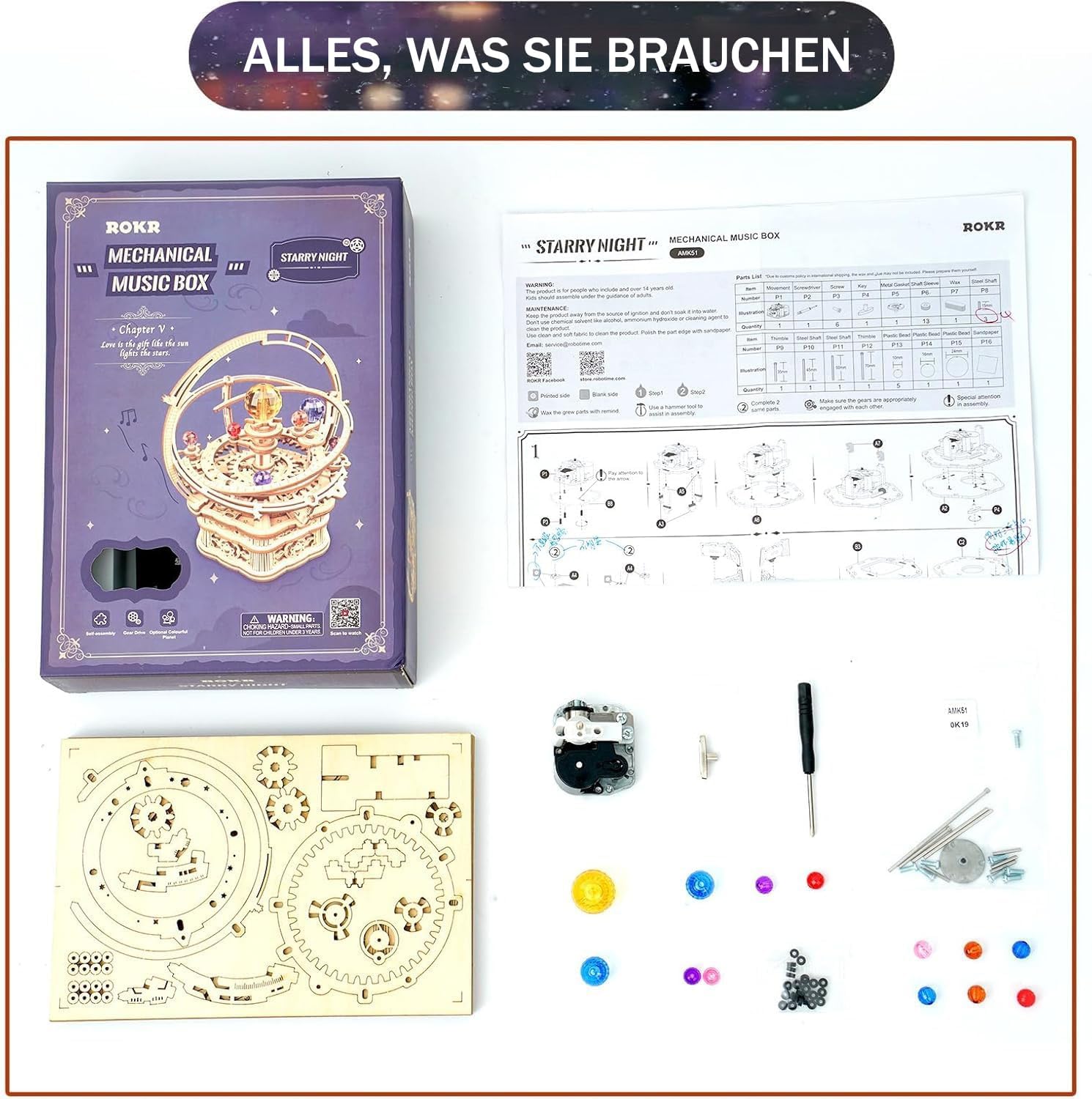 Thumbnail 6 de ROKR 3D Holzpuzzle „Starry Night“ Musikbox – mechanisches Modellbauset zum Selberbauen
