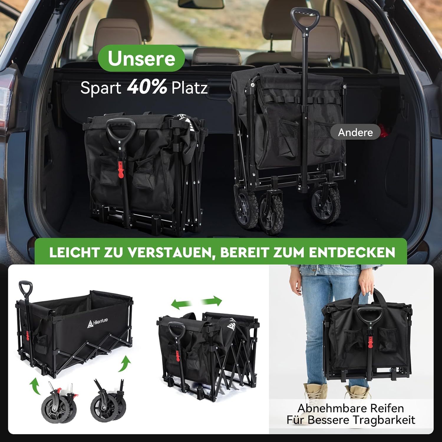 Thumbnail 5 de HIKENTURE L1195-A1 opvouwbare transportwagen, 140 l en 150 kg draagvermogen