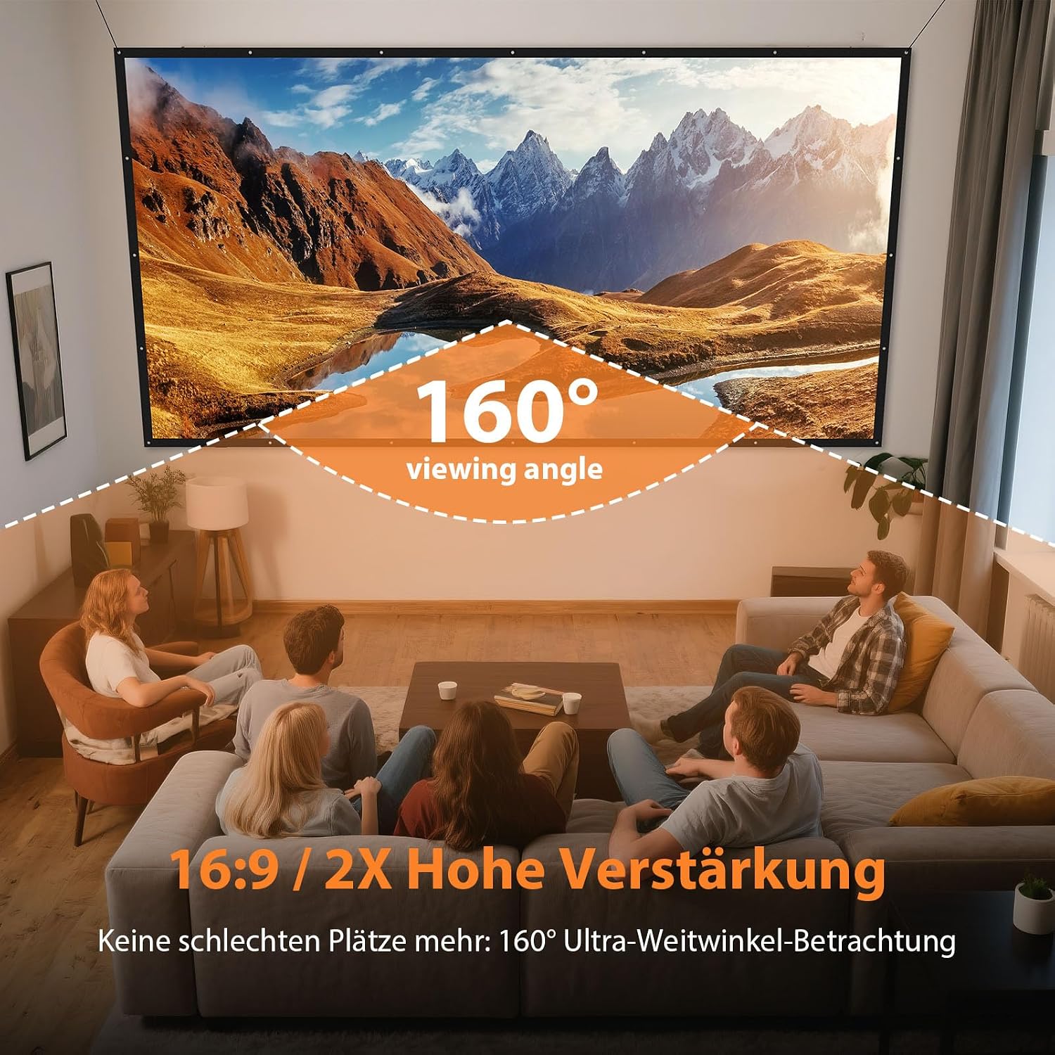 Detalle de VOOPVOR 120 Zoll Outdoor-Projektionsleinwand (16:9) – faltbar, schwarz, lichtundurchlässig, waschbar