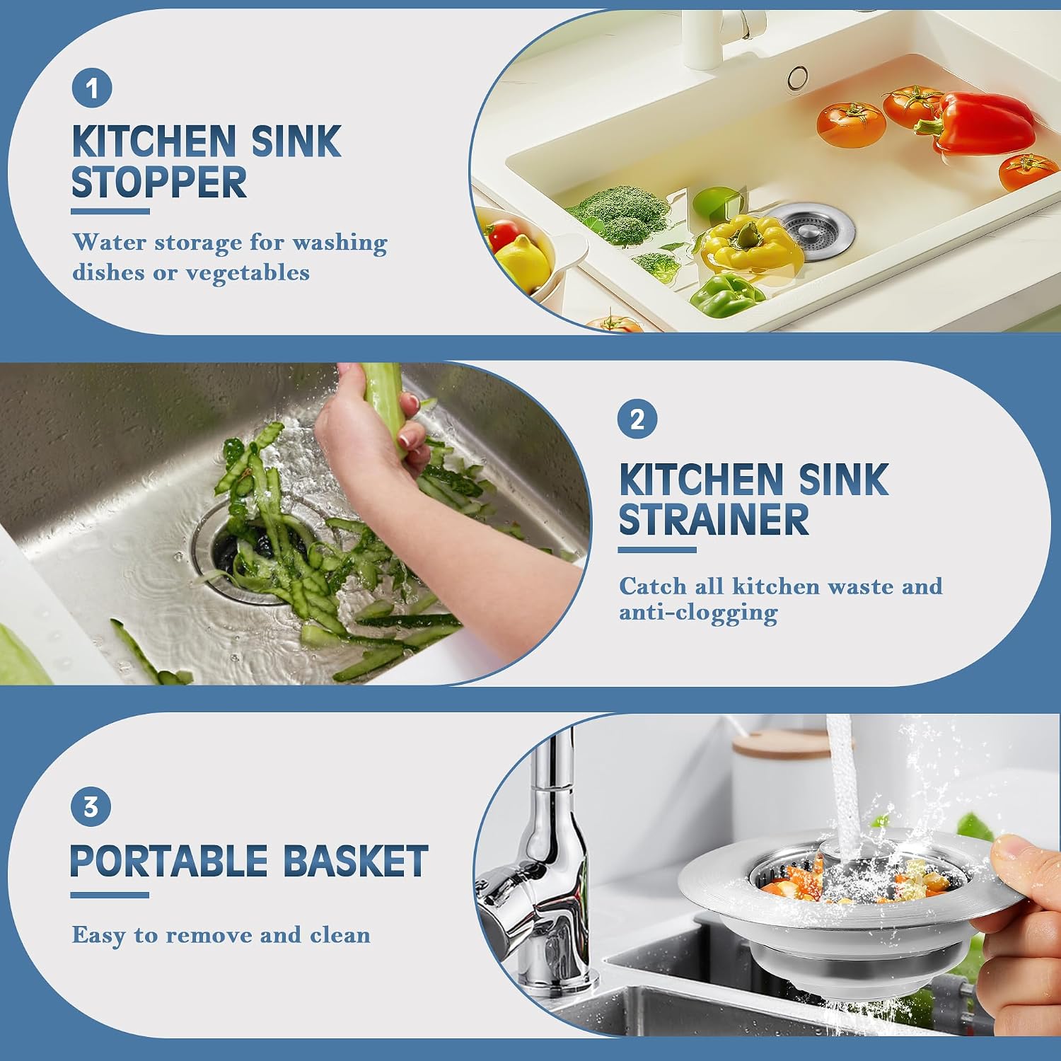 Detalle de tgosomt KSS-03 Kitchen Sink Drain Strainer Stopper, Brushed SUS304 Steel