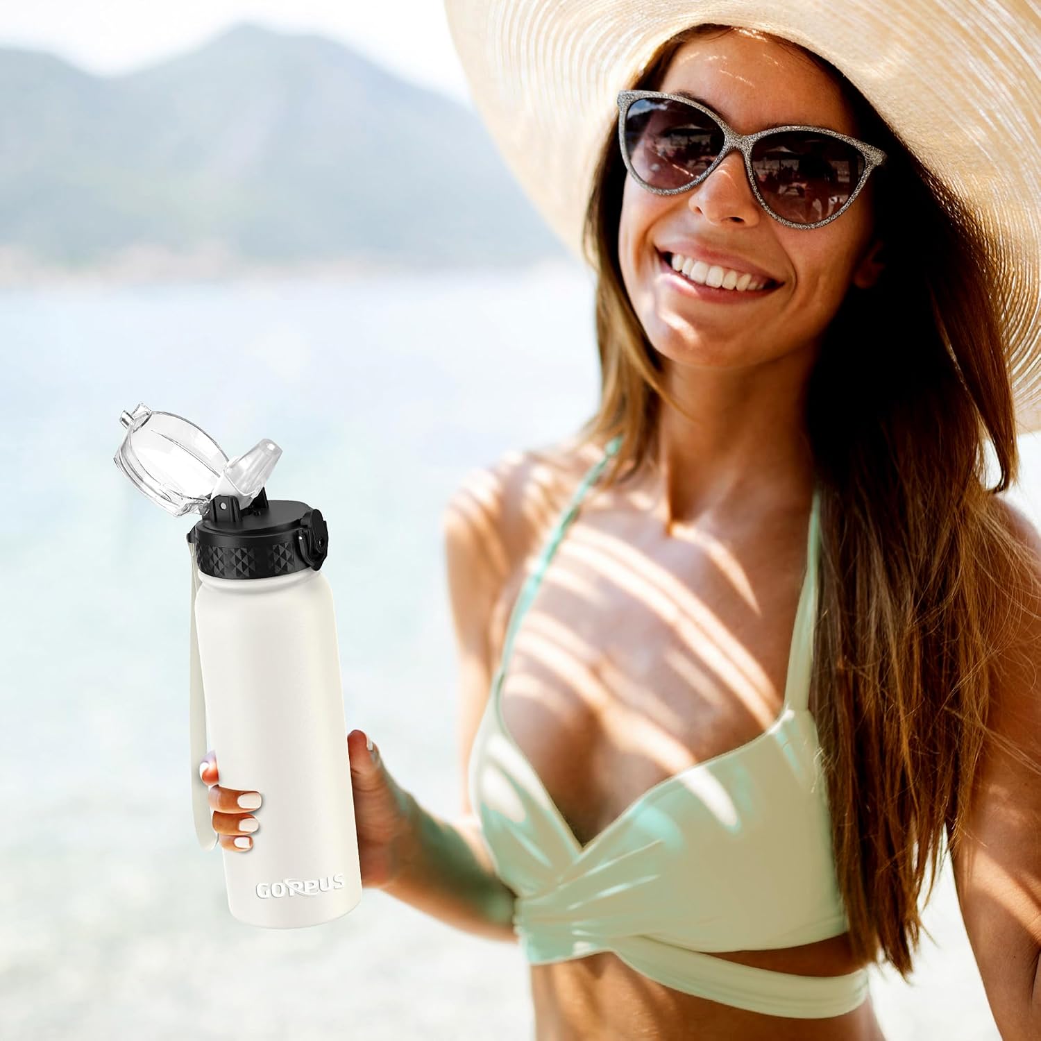 Detalle de GOPPUS 600ml Stainless Steel Water Bottle with Straw – Double Wall Insulation, Leakproof Flip Top Lid