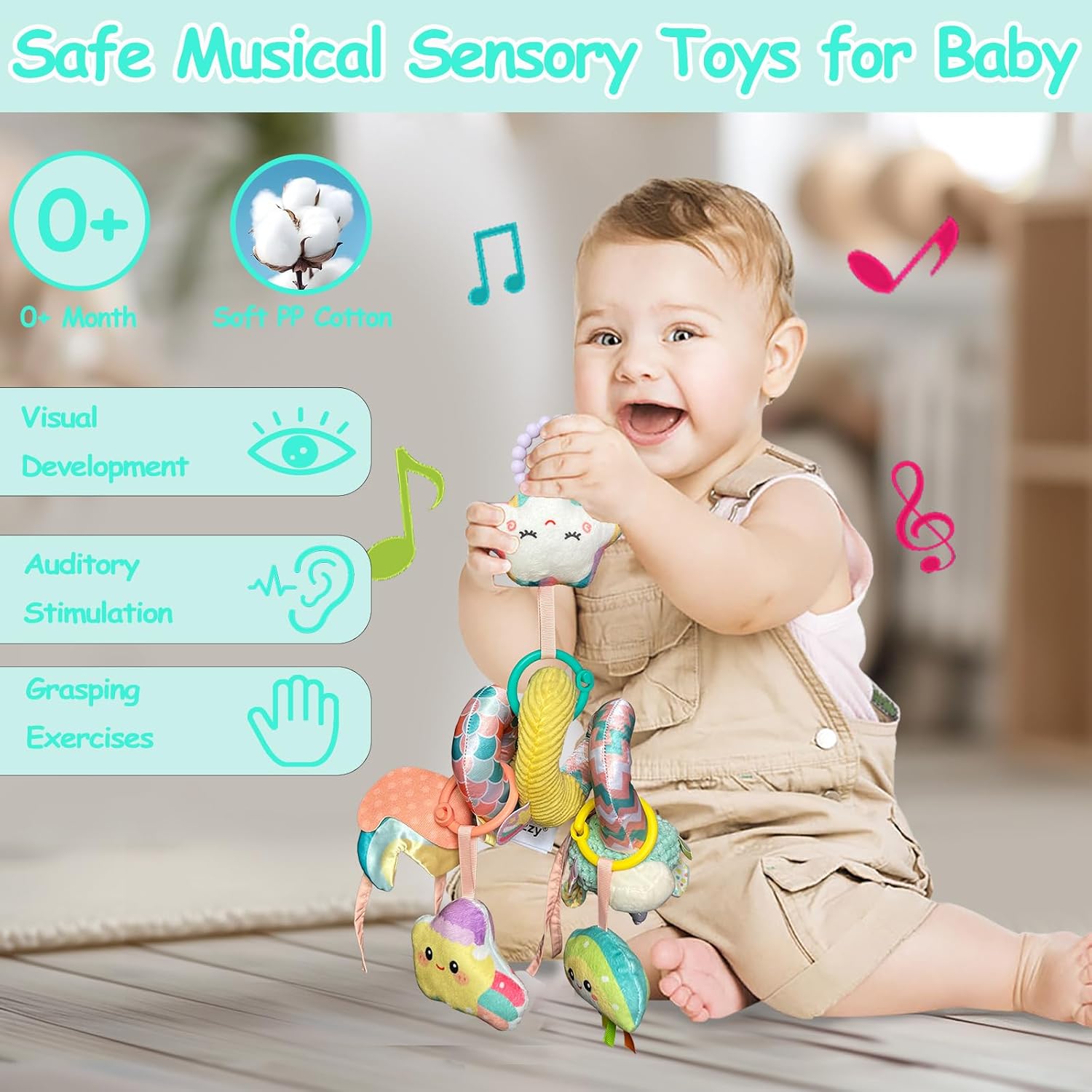 Thumbnail 3 de Kulveanju Baby Spiral Pram Toy 0-6 Months – Musical Plush Spiral Activity for Baby Strollers and Car Seats