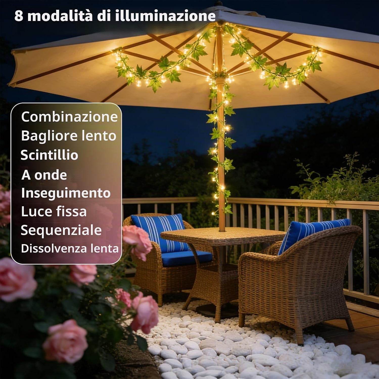 Detalle de Joycome Catena Luminosa Solare Esterno con edera artificiale, 12 m e 100 LED