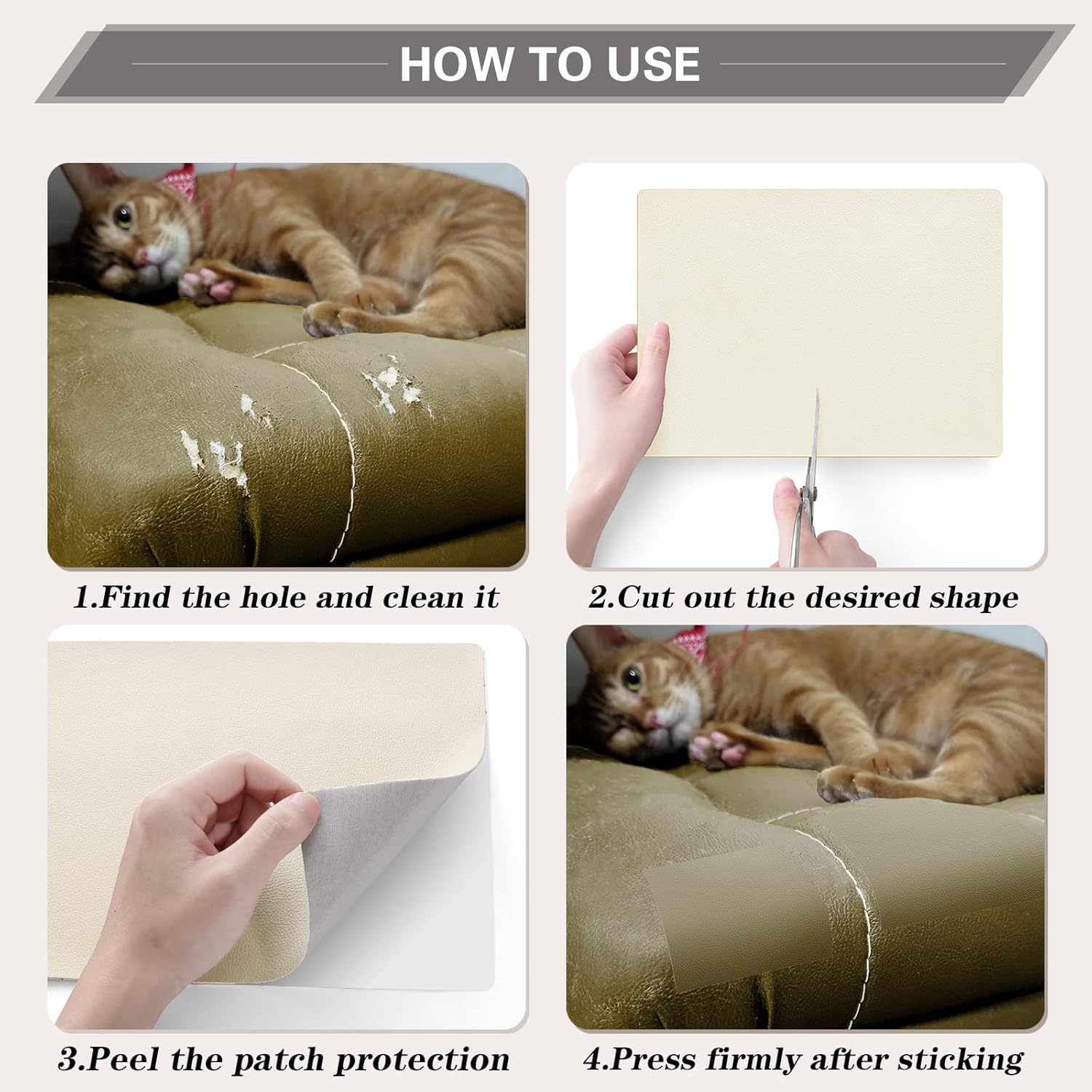 Thumbnail 3 de YAFLC Kunstleder selbstklebend Milchweiß (21 x 28 cm) – Reparaturpatch für Couch, Autositz & Co.