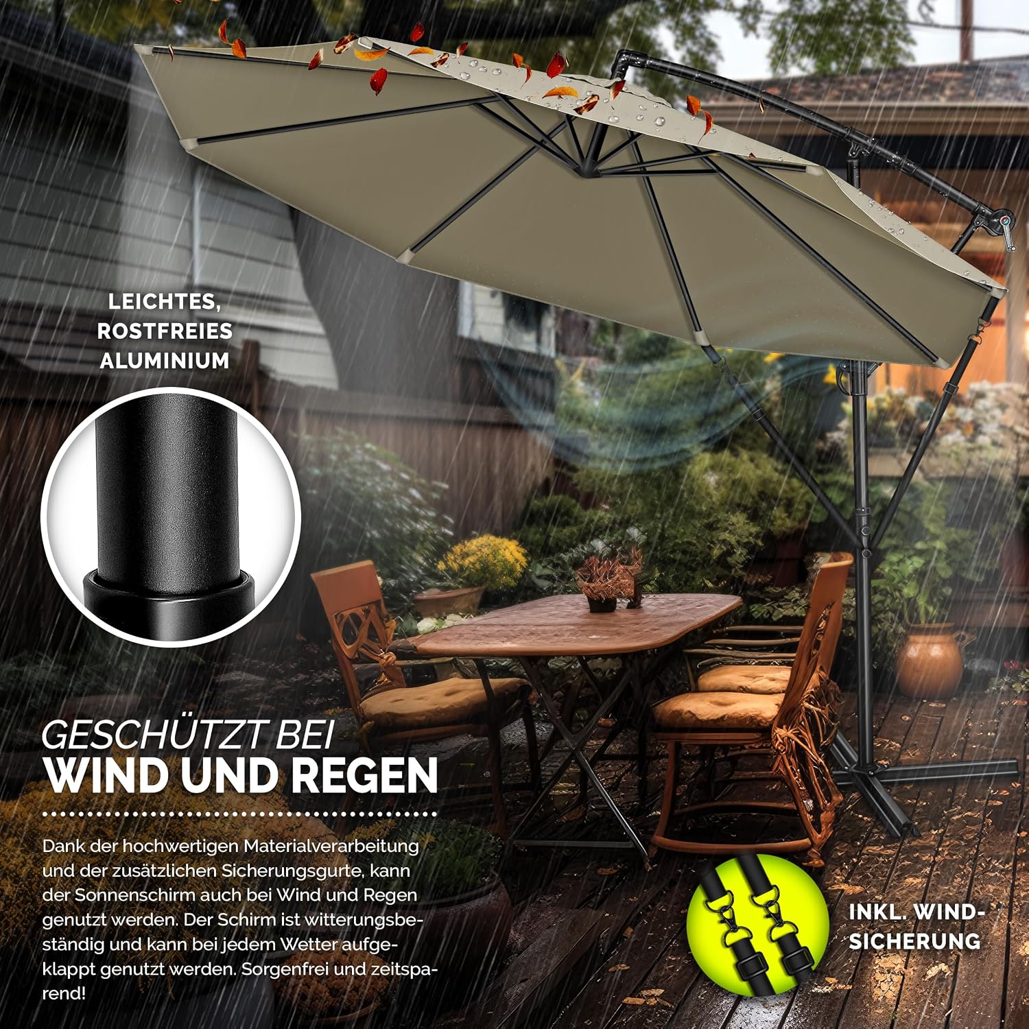 Thumbnail 3 de tillvex Alu-Sonnenschirm mit Abdeckung Ø 300 cm, Kurbel & 360° drehbar (Ampelschirm)