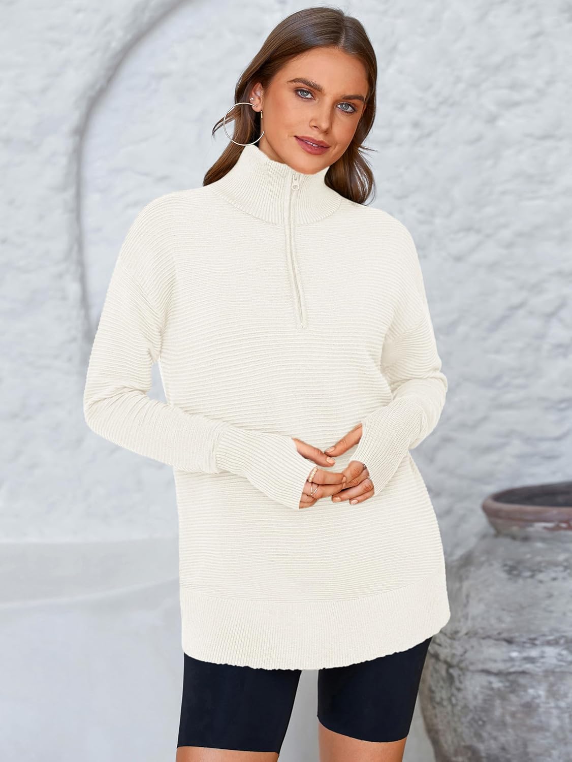 Thumbnail 3 de PRETTYGARDEN Long Sleeve Quarter Zip Sweater