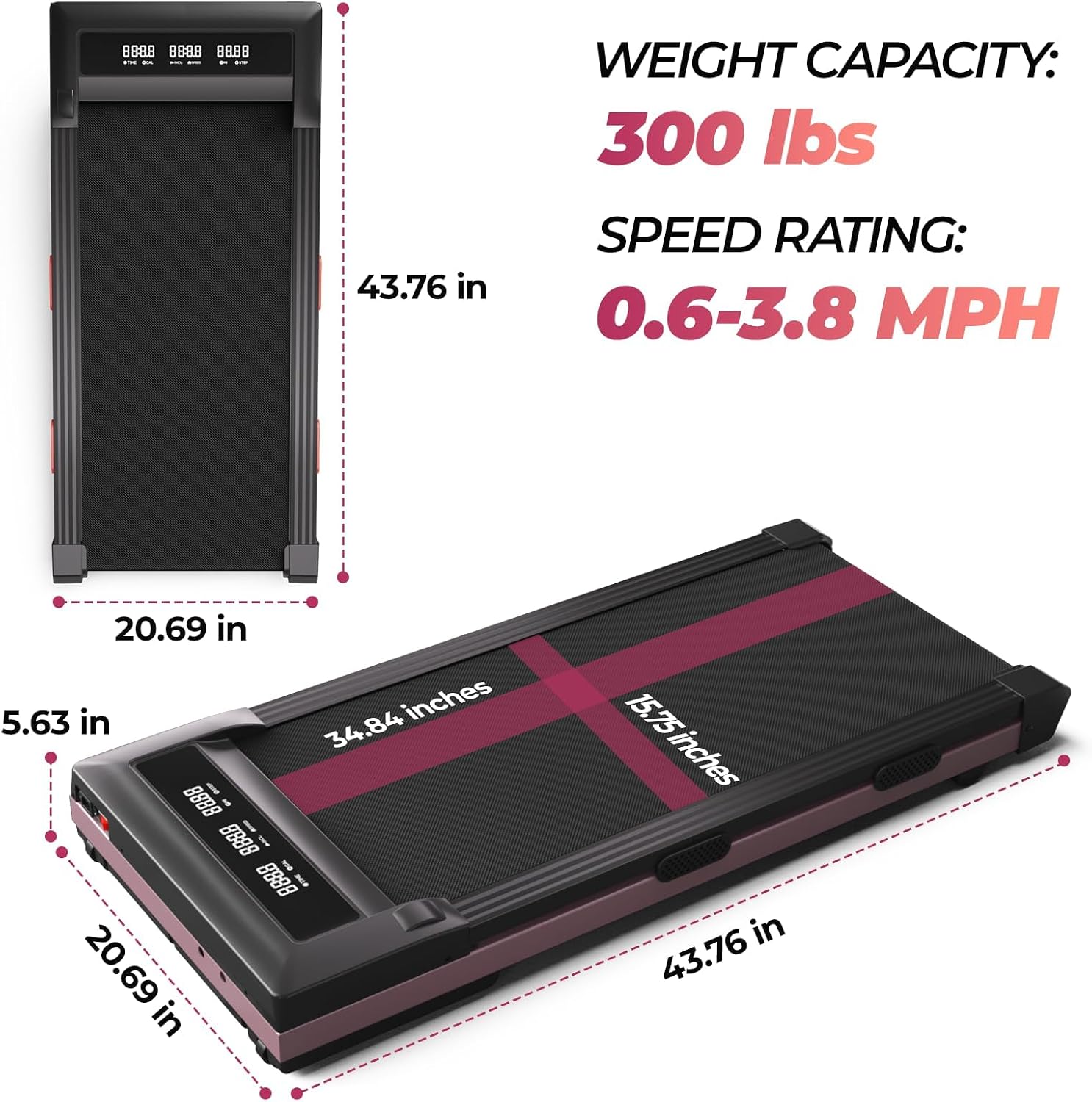 Detalle 2 de DeerRun BA07R2 Walking Pad Treadmill, 9% Auto Incline, Pink