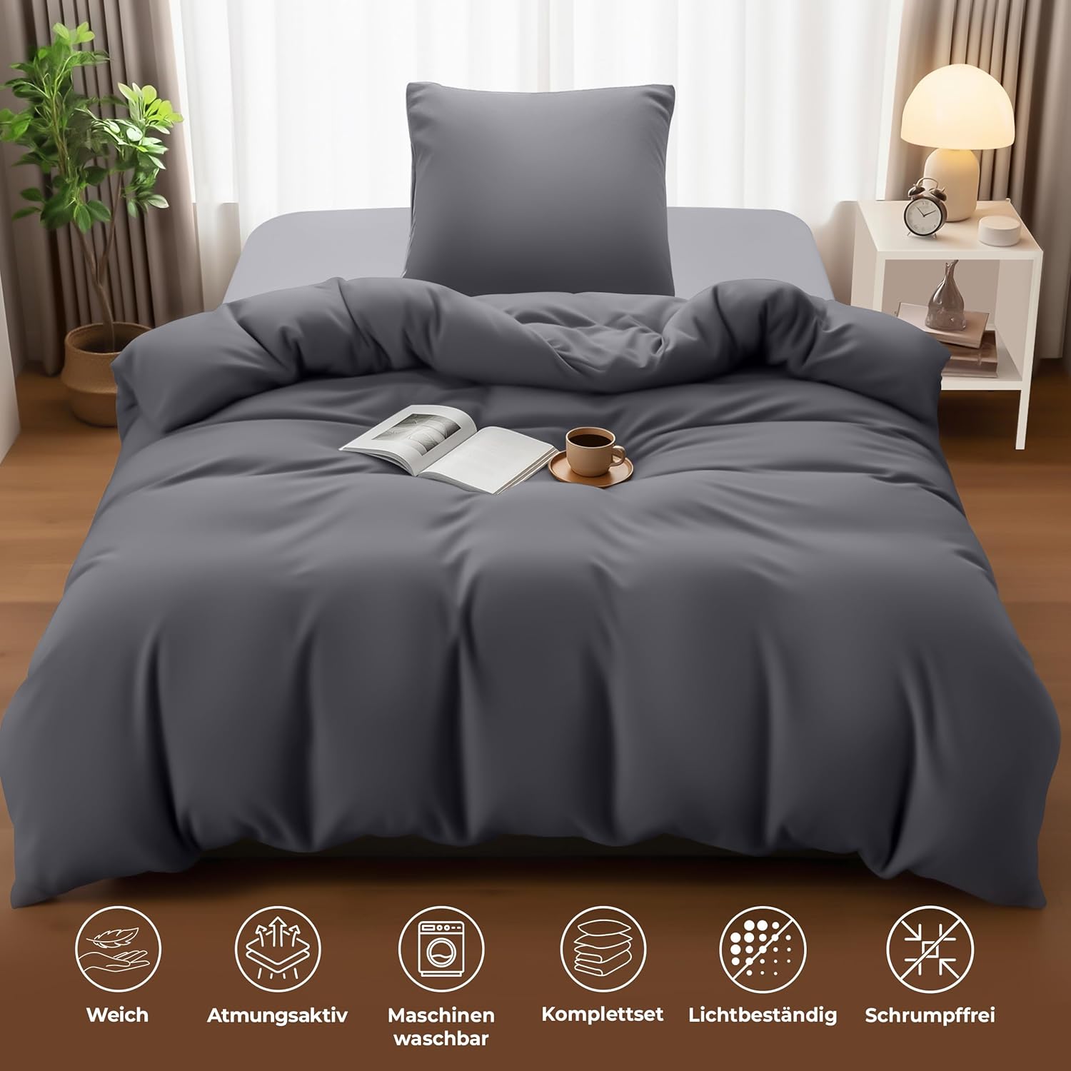 Thumbnail 4 de Utopia Bedding Mikrofaser Bettwäsche 135x200 Grau
