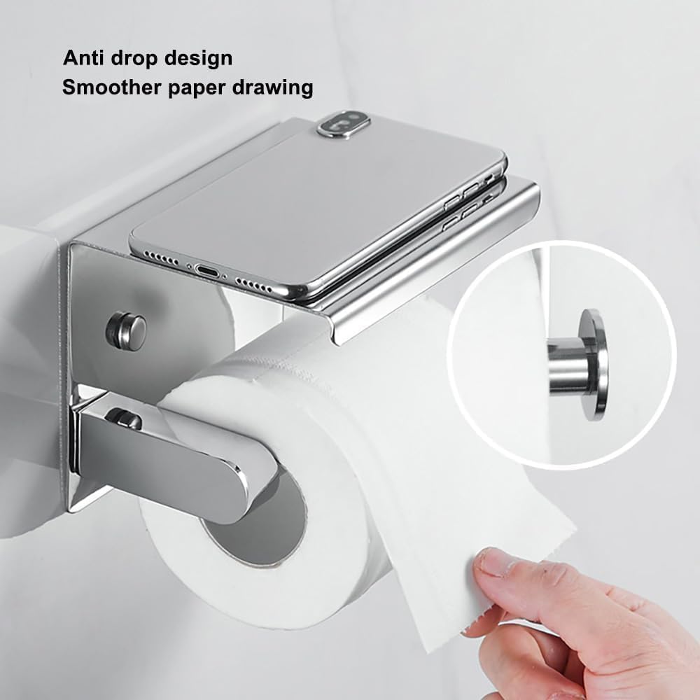 Detalle de LSWYYP LCC0022-silver*011US Toilet Paper Holder with Shelf, 304 Stainless Steel