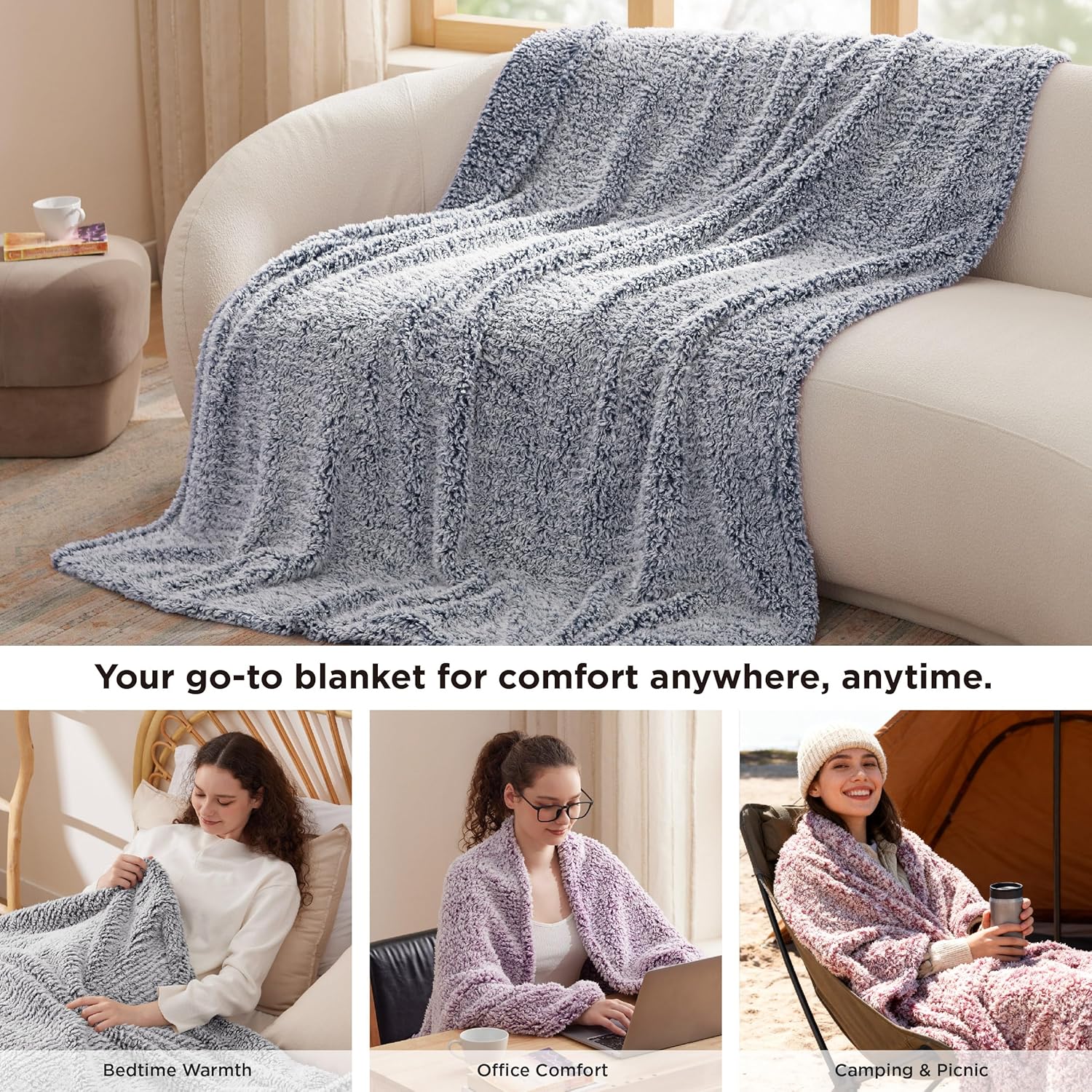 Thumbnail 4 de Bedsure Fleece Sherpa Throw Blanket – Single 130x150cm, Light Grey