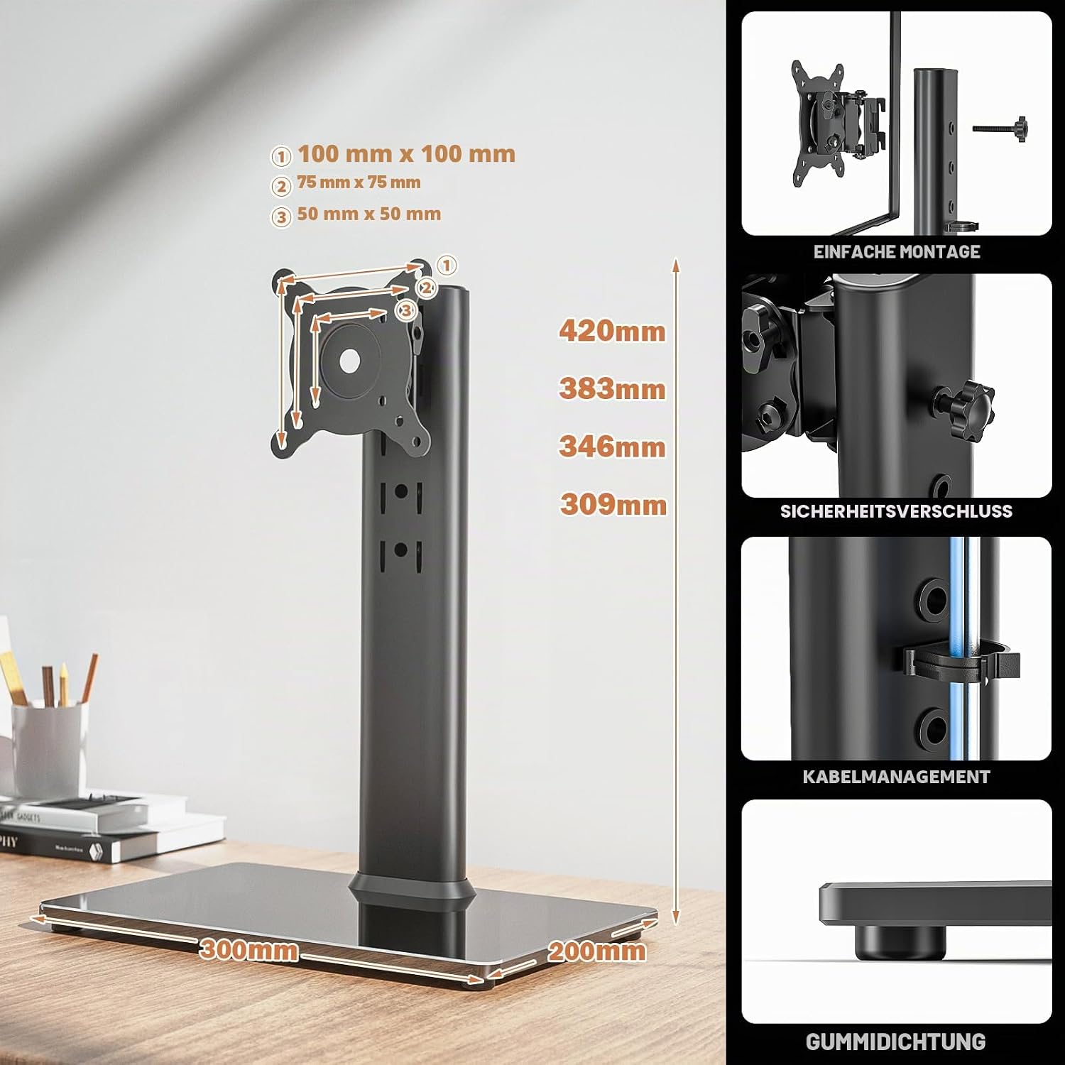 Detalle 2 de Hemudu Monitor Ständer Tischständer – verstellbar, schwenkbar und rotierbar für 13–32 Zoll Monitore