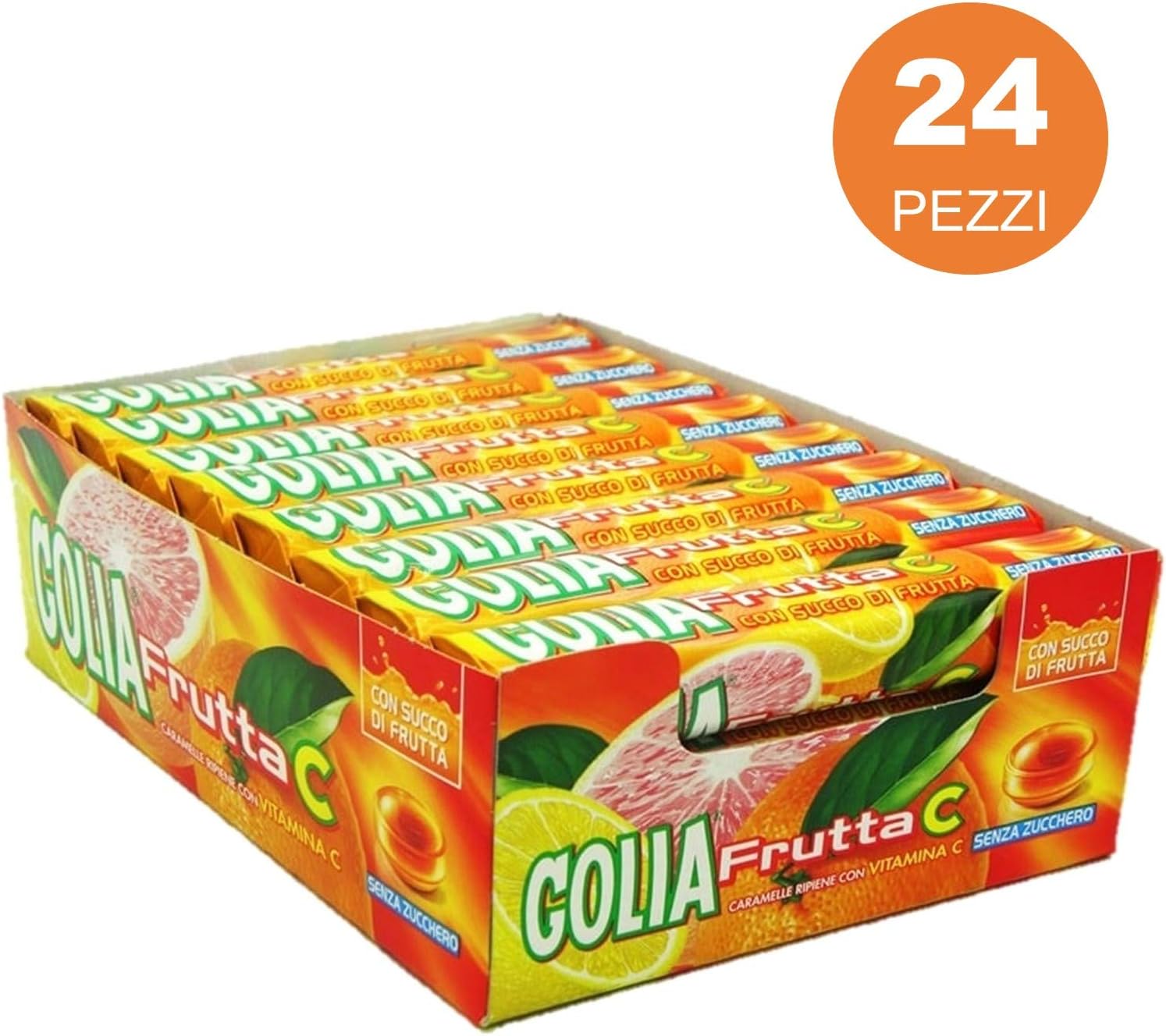 Thumbnail 1 de Golia Frutta C – Caramelle dure ripiene gusto agrumi, senza zucchero né glutine, Vitamina C, confezione da 24 roll