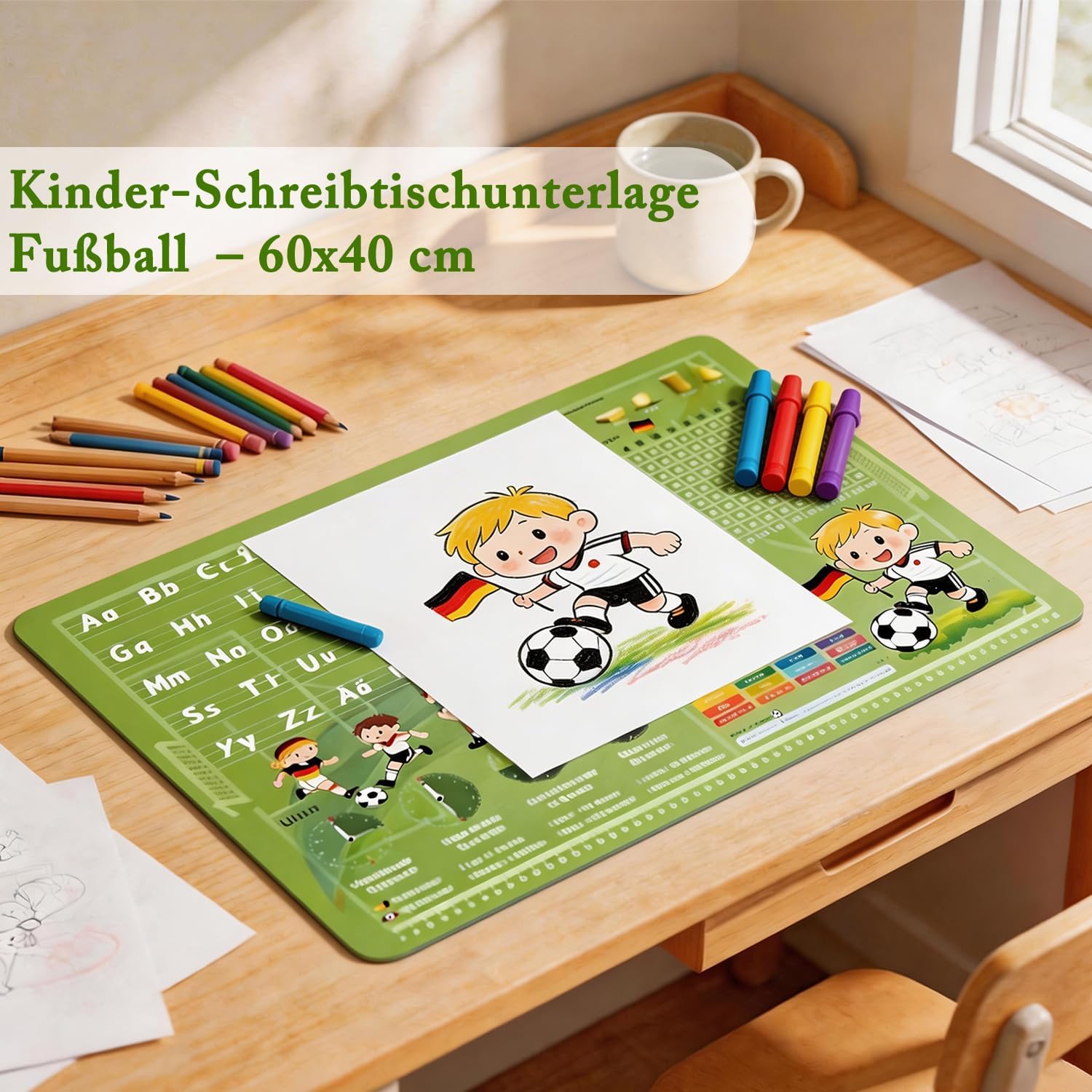 Detalle de FONCOOD Schreibtischunterlage Kinder 60x40 cm – Deutsche Fußball-M Mannschaft Motiv, wasserabweisend, rutschfest