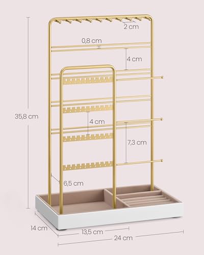 Detalle de SONGMICS JJS028A01: Organizador de Joyas de marco metálico con base de terciopelo, dorado pálido