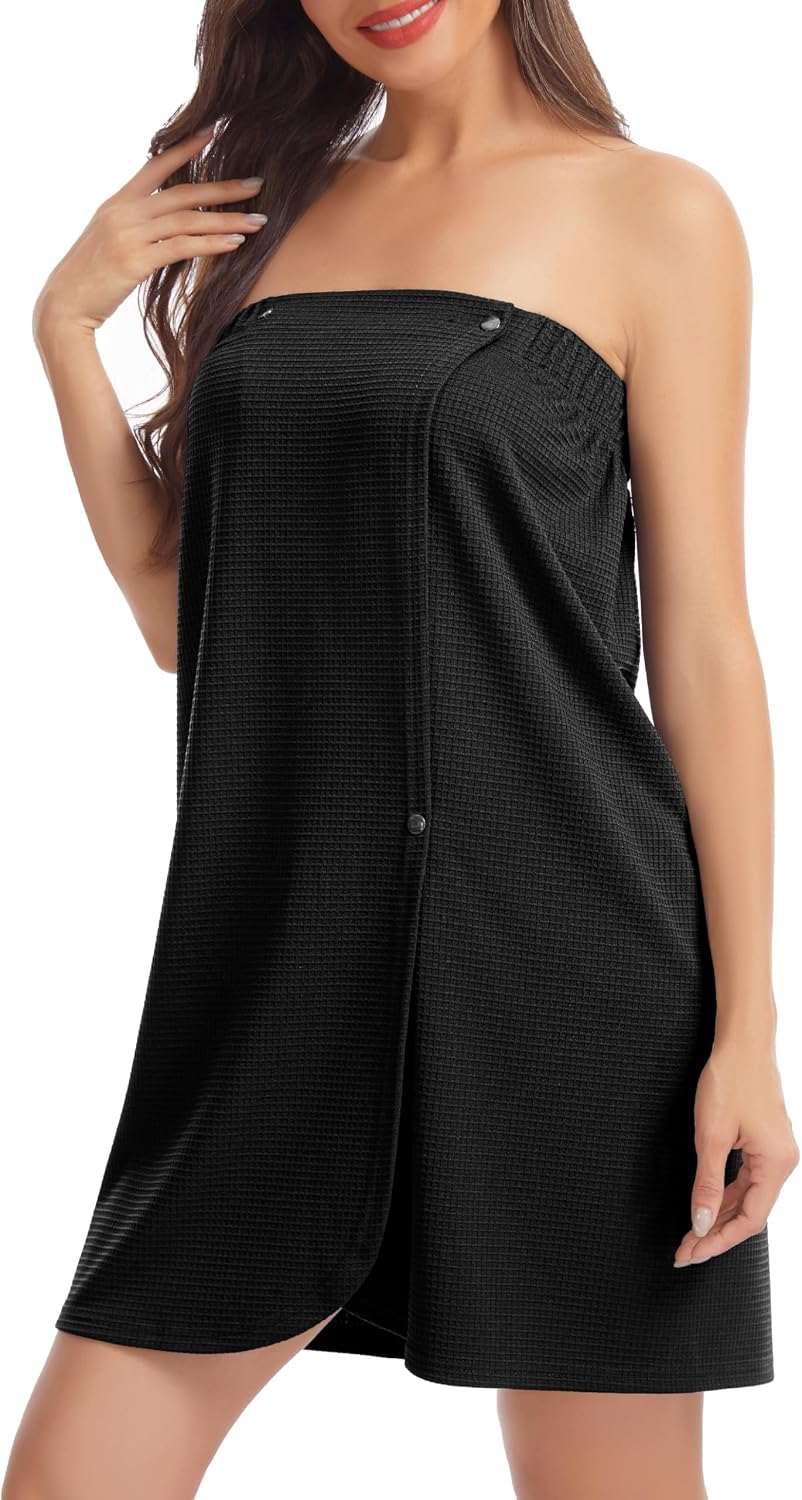 Detalle de Lovasy Robe Serviette de Bain Femme en Coton Nid d’Abeille — Peignoir enveloppant avec boutons réversibles