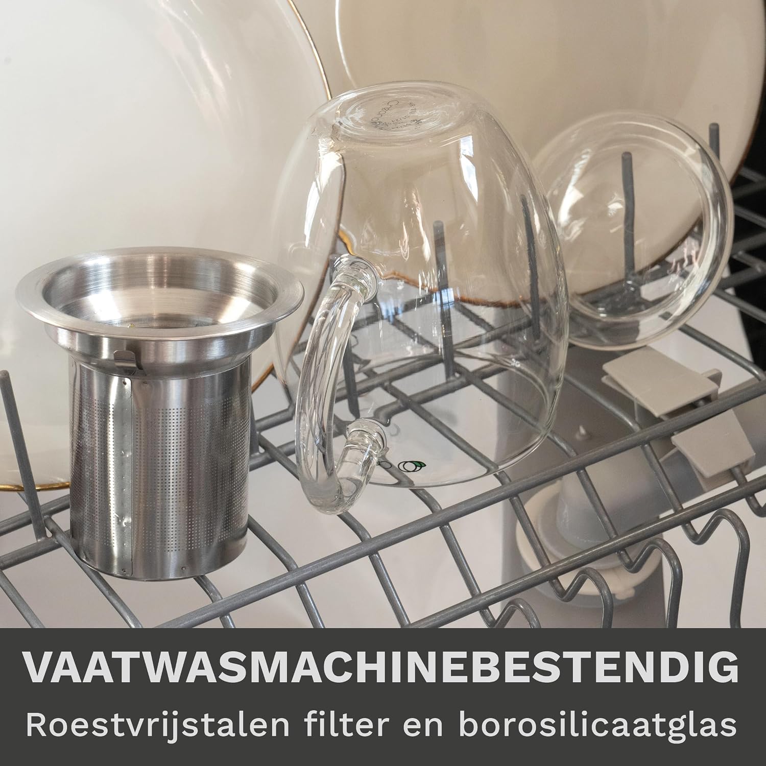 Detalle de Creano 078 theeglas van 400 ml met RVS-filter en deksel