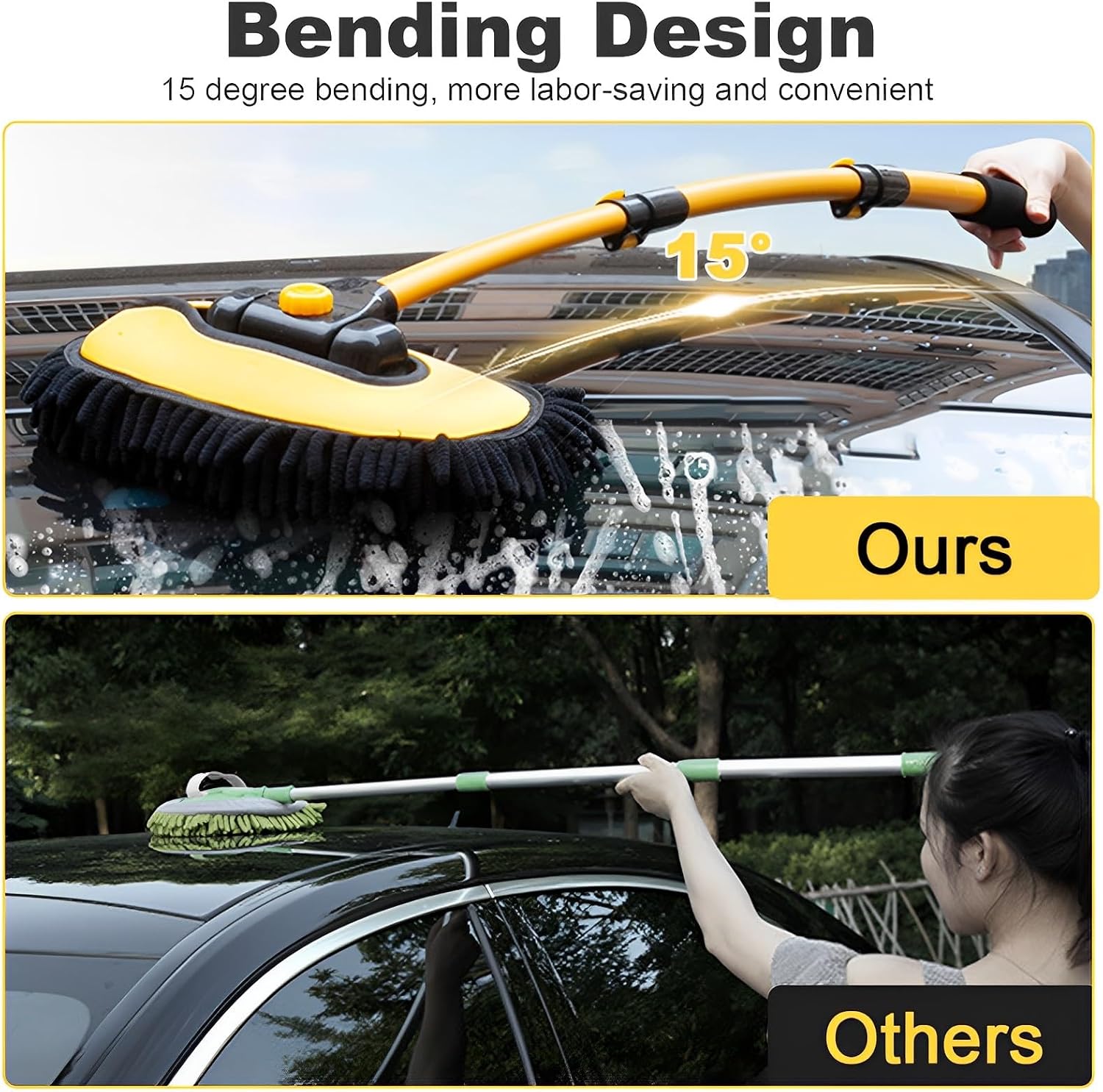 Thumbnail 1 de 15° Curved Car Cleaning Brush with Telescopic Handle – 1 Mop + 2 Cloths Microfibre Kit
