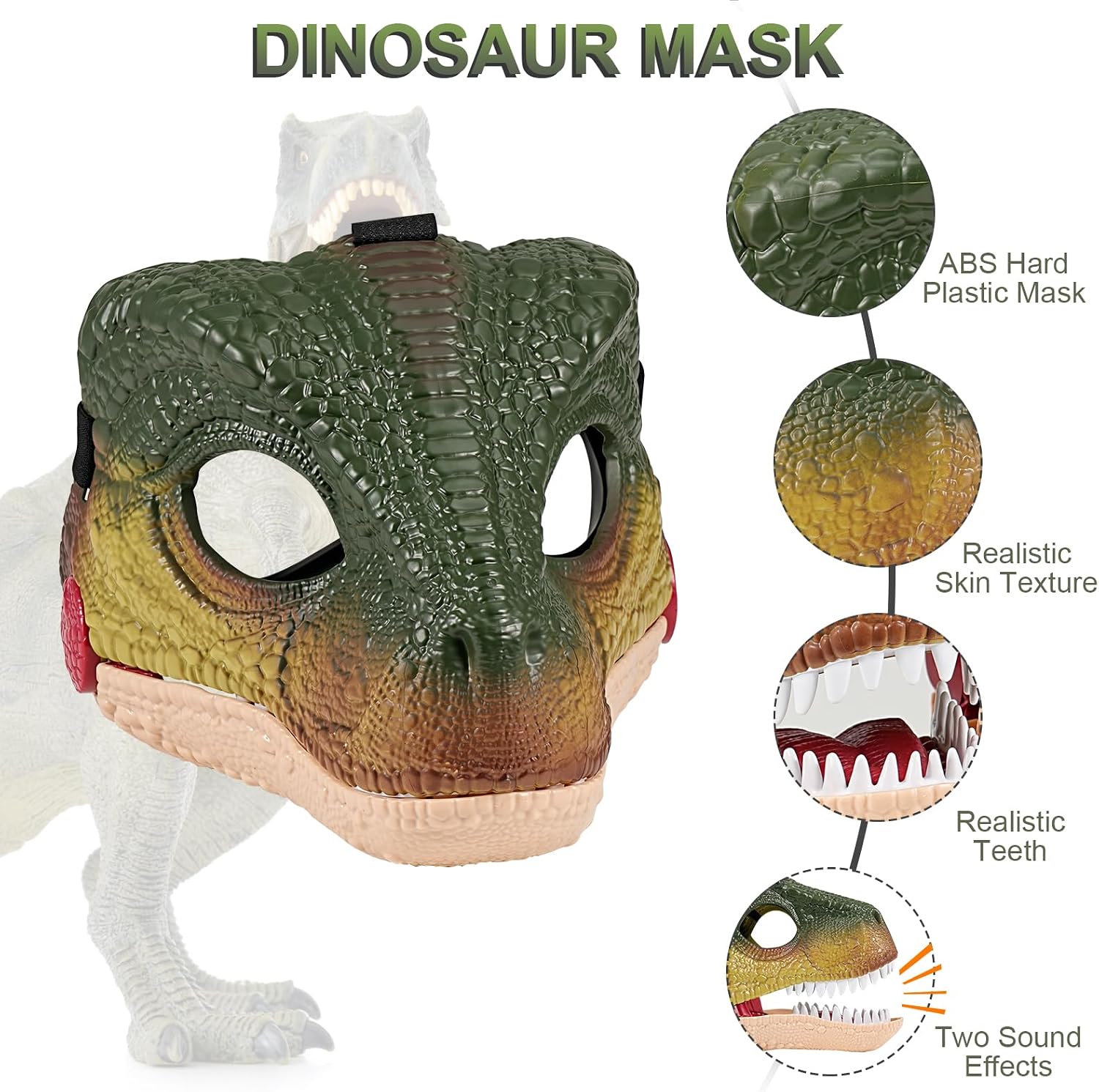Detalle de Realistic Dinosaur Mask with Sound – Movable Jaw, ABS Plastic