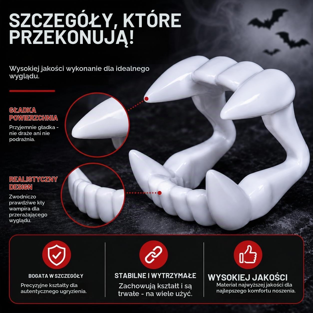 Detalle de FASCHINFEVER FV-001 – zęby wampira dla dzieci z wyrazistymi kłami