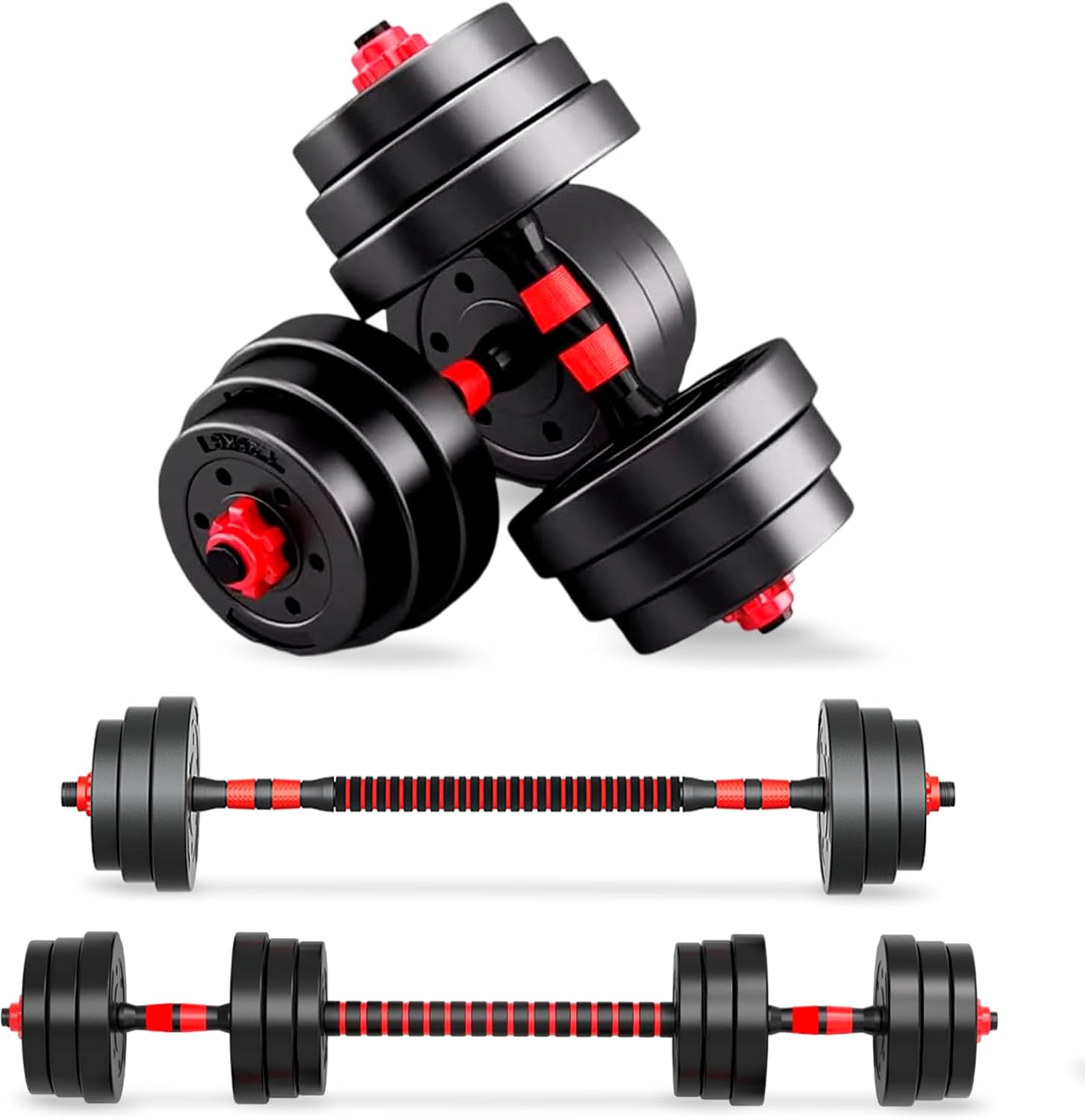 Detalle de JUPPLIES Juego de Mancuernas Ajustables 2 en 1 – Kit 20 kg con Barra Recta, Discos Recubiertos y Agarre Antideslizante
