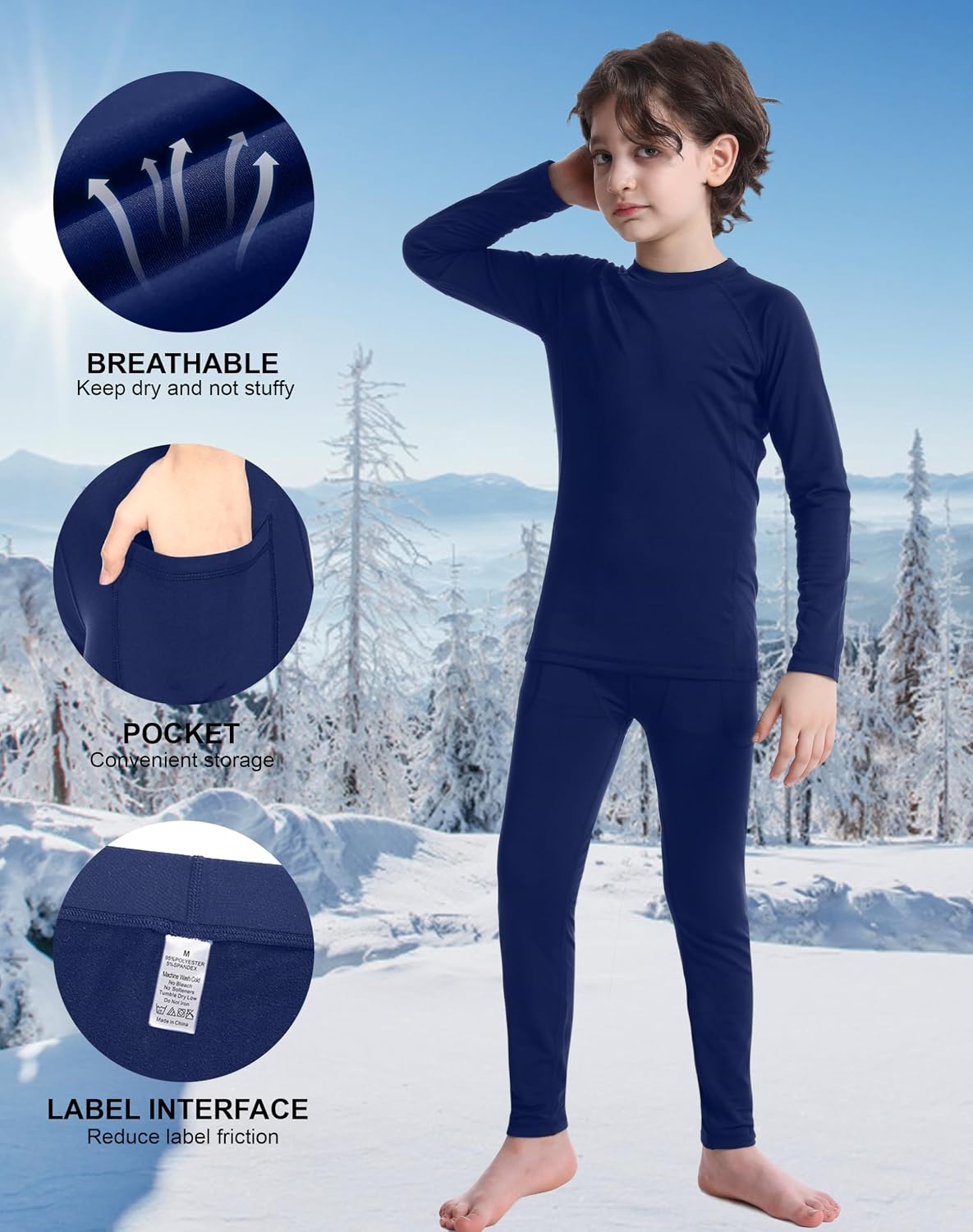 Detalle 2 de Roadbox RYCA0209016_ParentASIN Boys Thermal Underwear Set, Fleece-Lined Base Layer