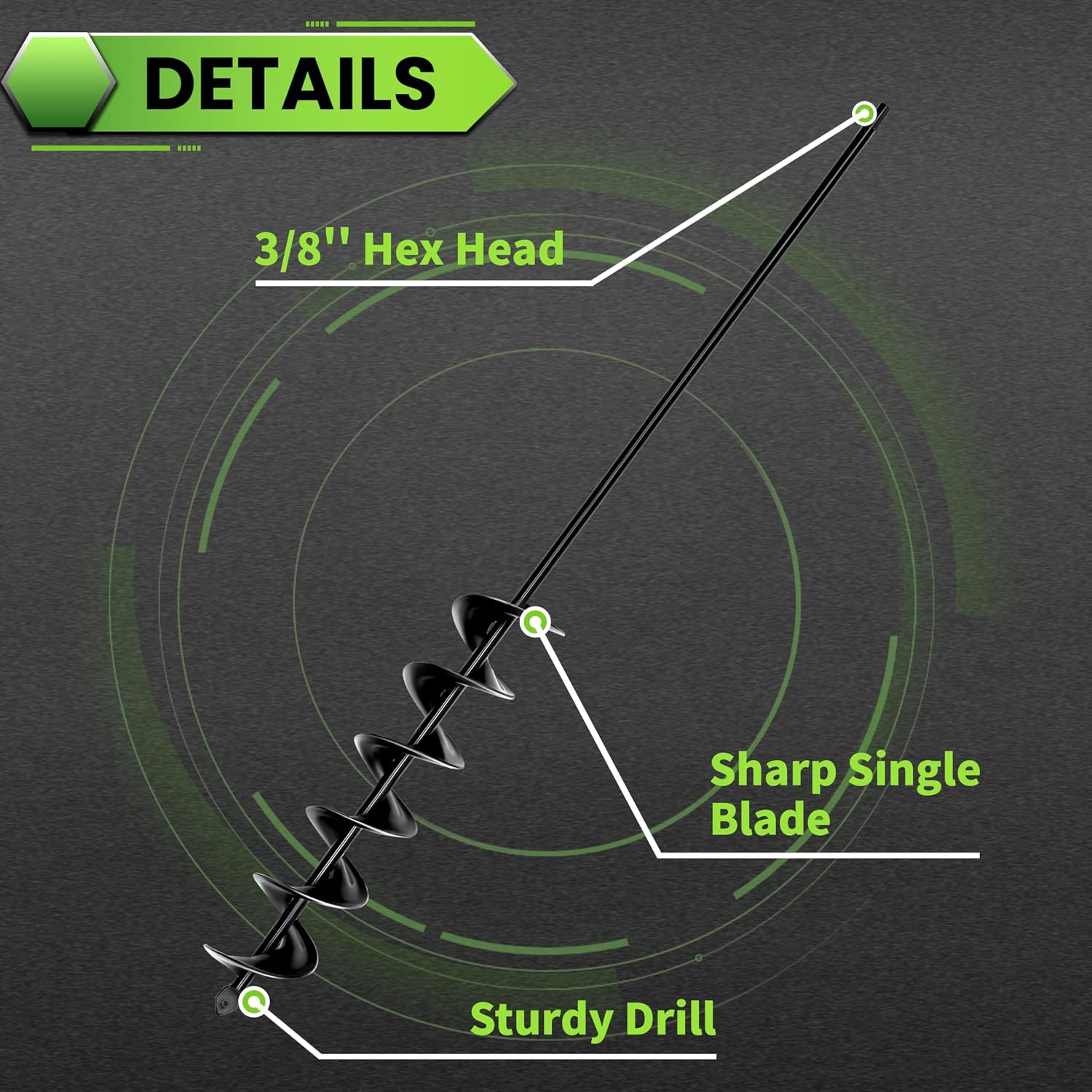 Detalle de SYITCUN 2" x 32" Garden Auger Drill Bit, Spiral Steel, 3/8" Hex