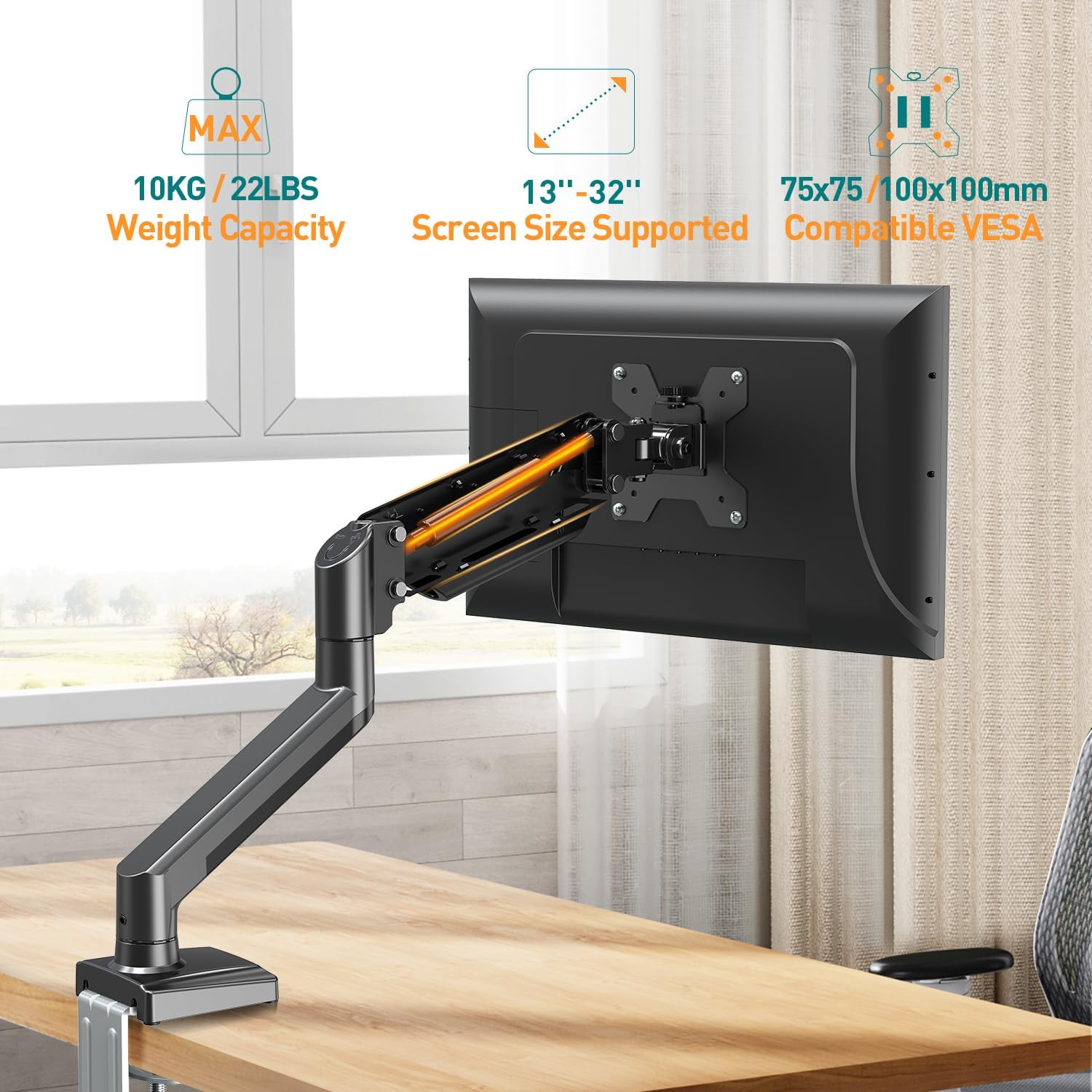 Thumbnail 1 de ELIVED Single Monitor Arm (EV004) for 13–32 inch Monitors with VESA 75x75/100x100 up to 10kg