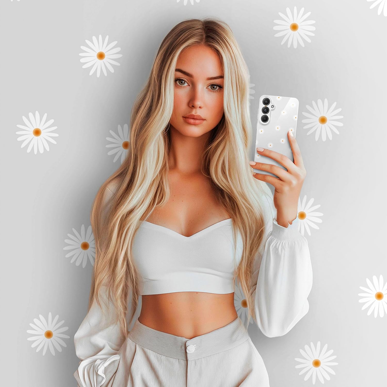 Detalle de ONEFLOW Splash SPL-2333-DAISY-hoesje voor Samsung Galaxy A55 5G met stippen en camerabescherming