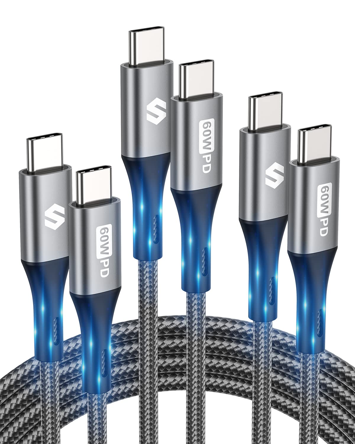 Detalle de Silkland USB C auf USB C Kabel 60W 3er Pack