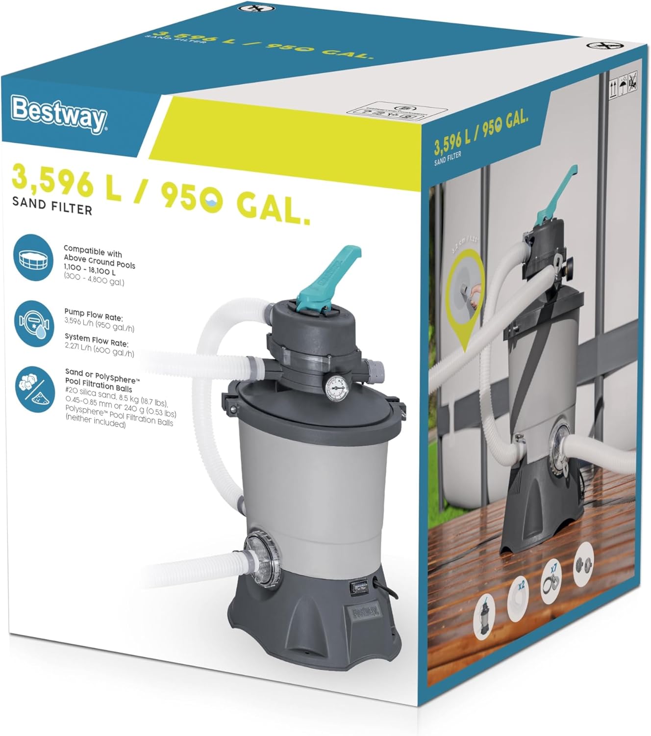 Thumbnail 5 de Pompe de filtration à sable Bestway pour piscine hors sol, 3 596 L/h (gris/vert)