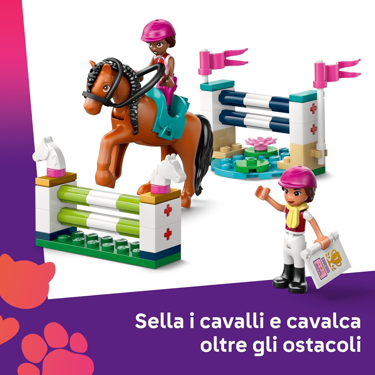Detalle de LEGO Friends Scuderia e Accademia di Equitazione 42688 – Set didattico con cavalli, animali e mini bamboline
