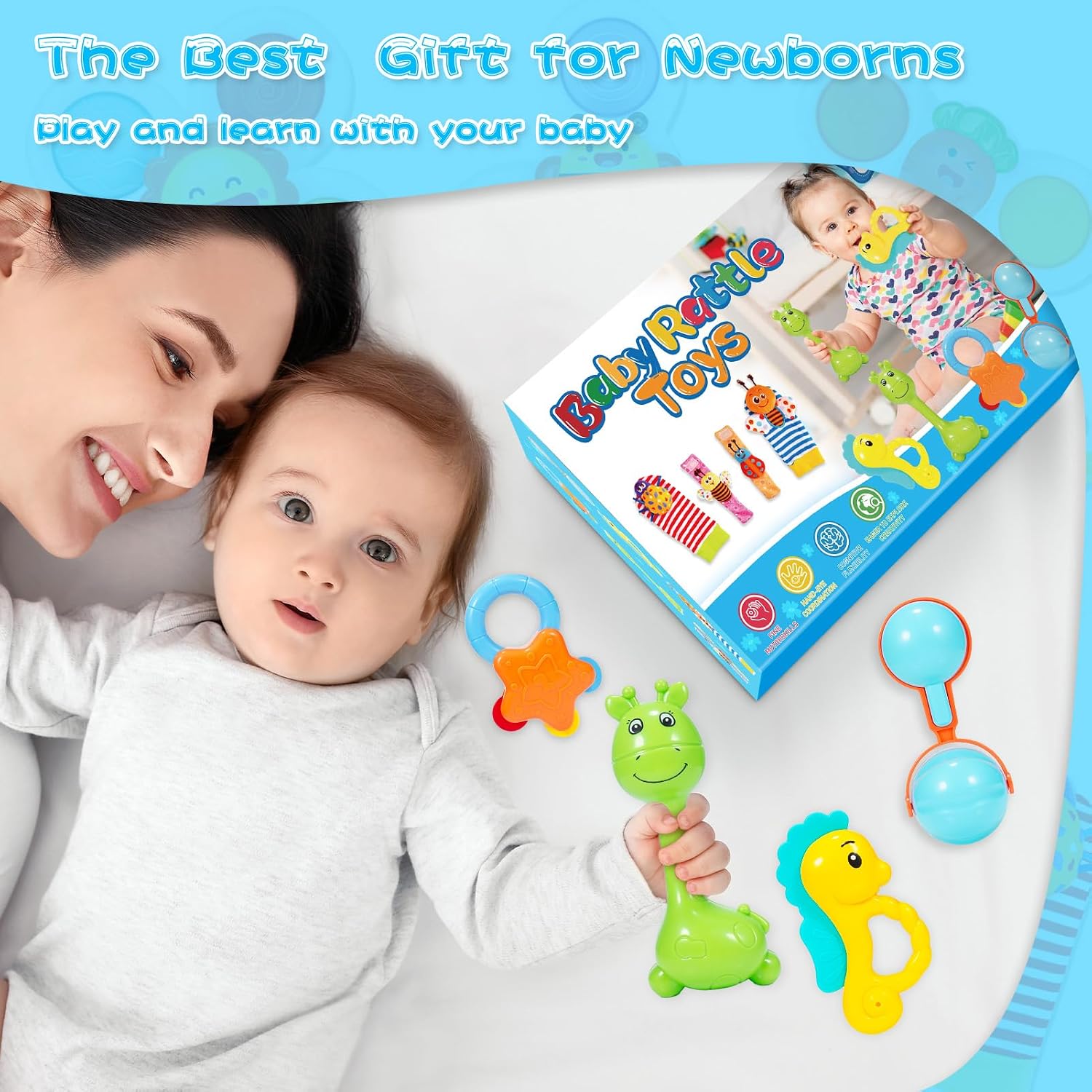 Thumbnail 6 de Adeokay babyspeelgoedset met rammelaars en polssokjes van katoen en ABS