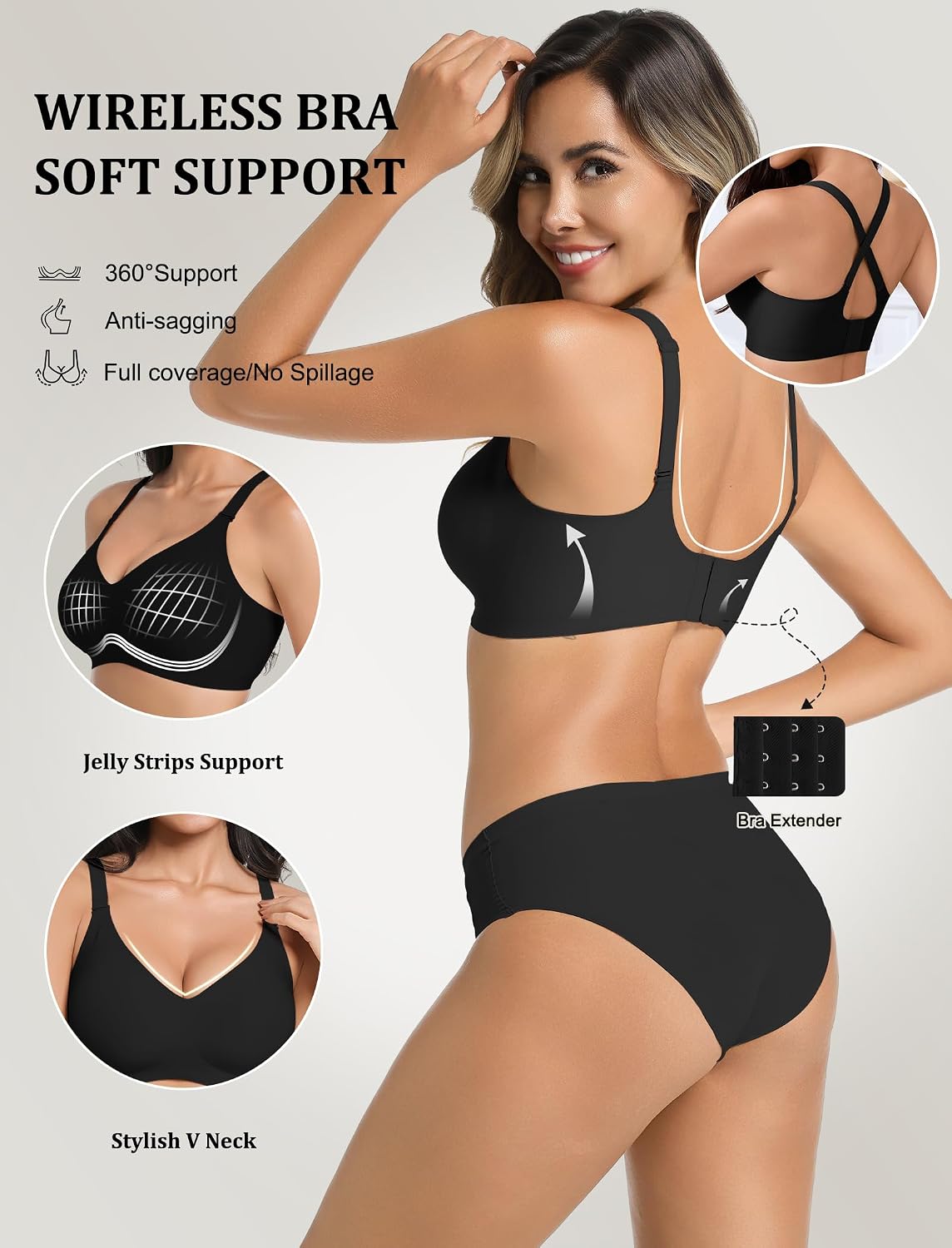 Detalle de Vtelor Non-Wired Bras for Women: Seamless, Wireless Push-Up Comfort
