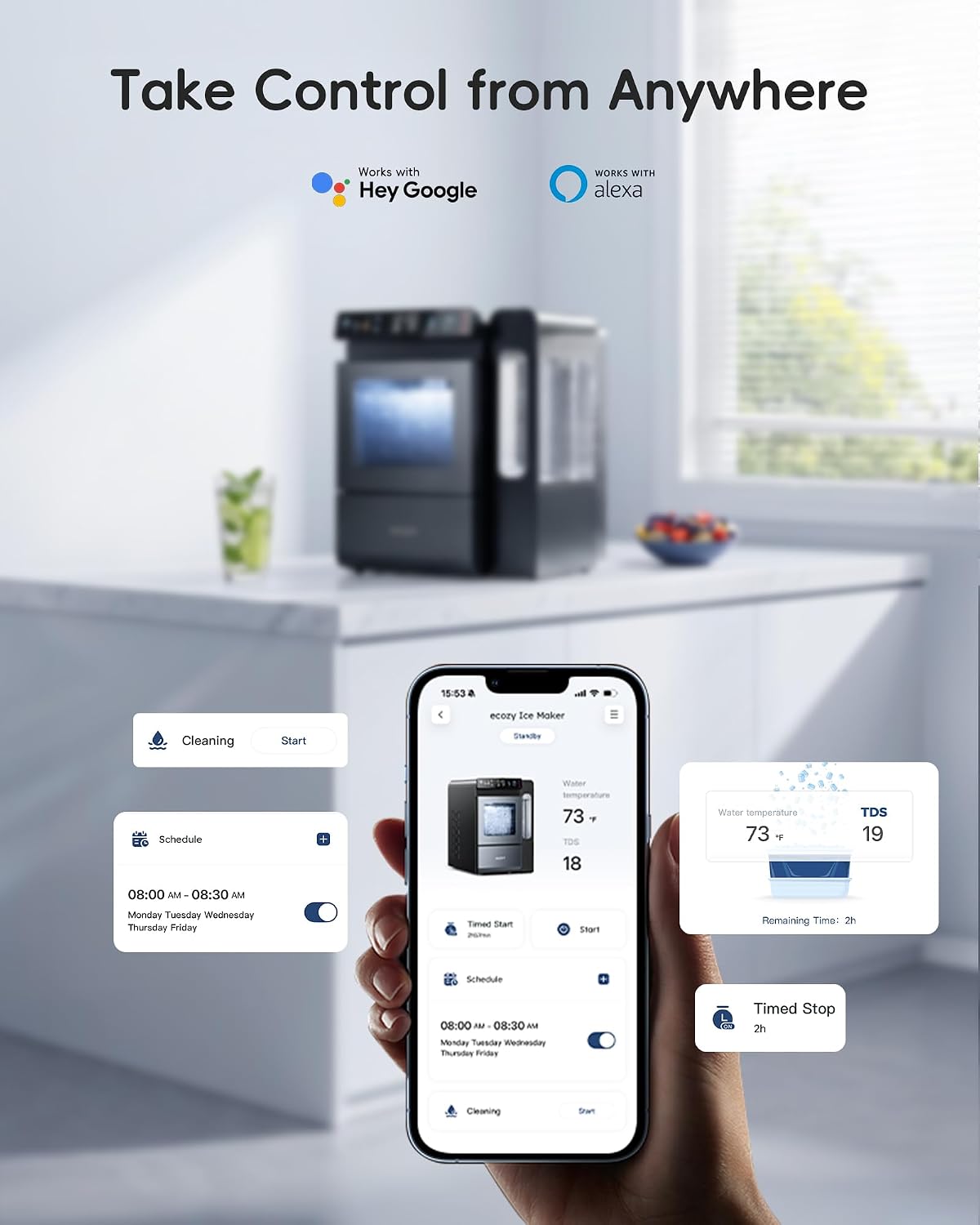 Thumbnail 1 de ecozy Mistalo Max IM-NS462B Countertop Nugget Ice Maker, 40 lb/day