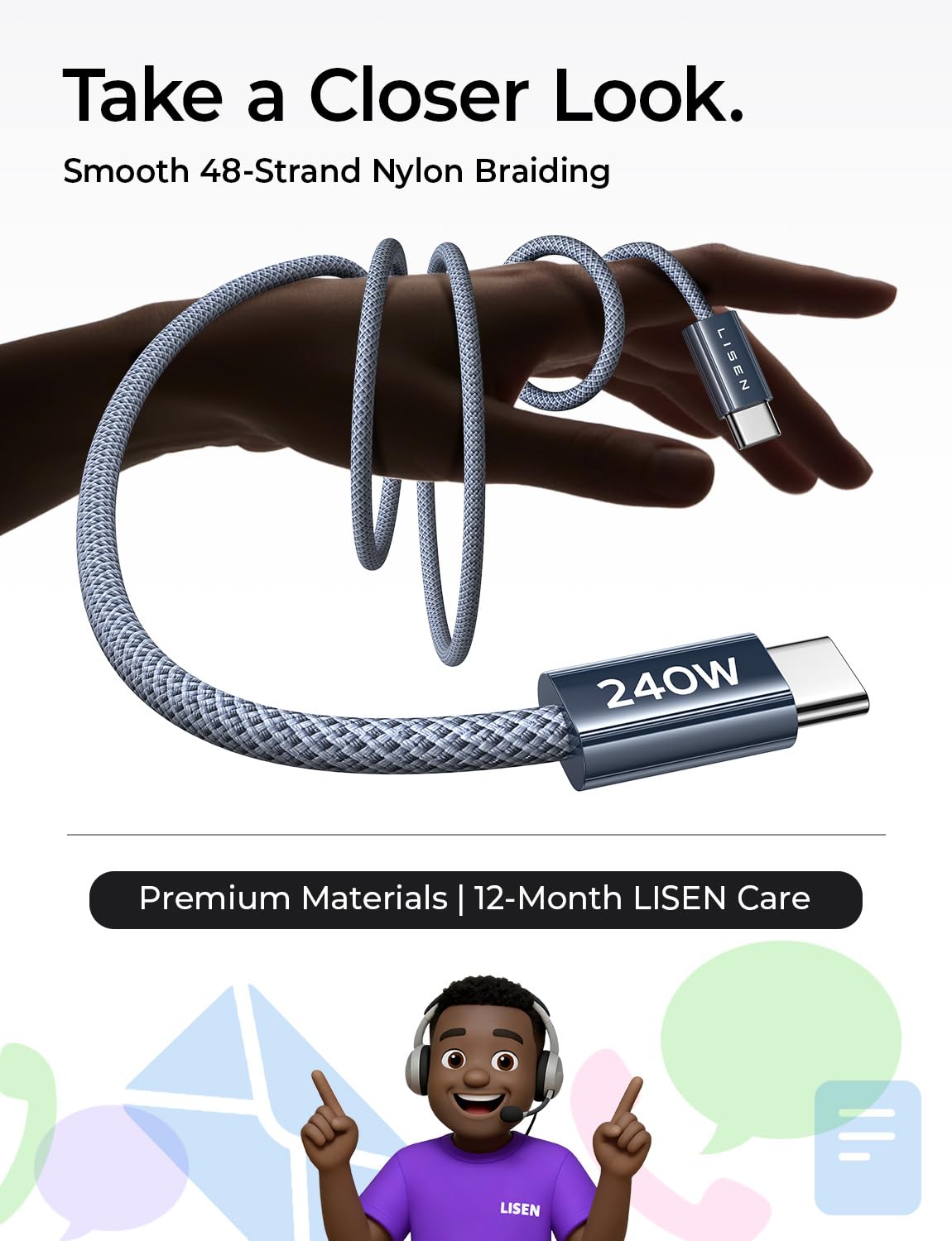 Thumbnail 6 de LISEN 240W USB‑C to USB‑C cable 2m pack
