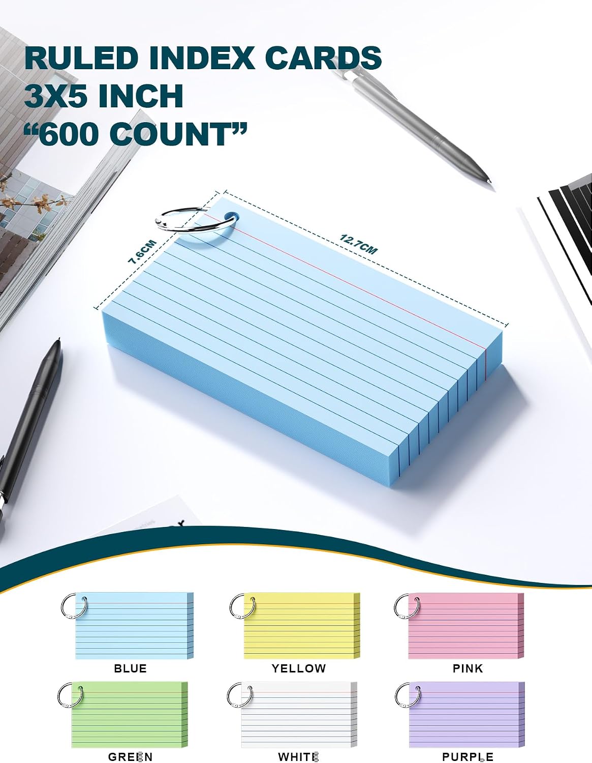 Thumbnail 1 de Aidunmis 600-Count 3 x 5 Index Cards with Ring, Coloured and Ruled
