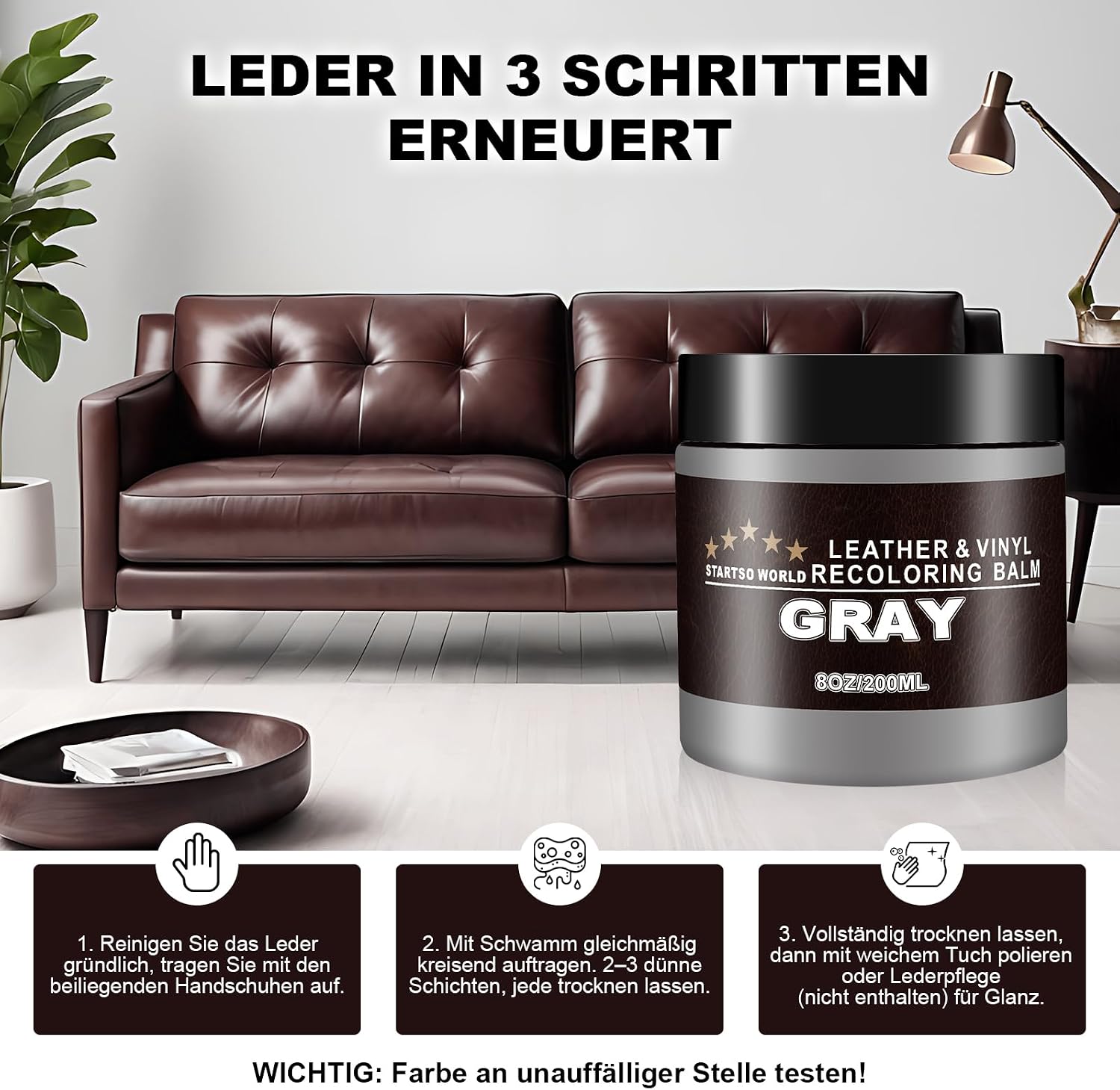 Thumbnail 5 de STARTSO WORLD Leder Repair Kit Grau – Farbanpassung & Pflege für Ledermöbel