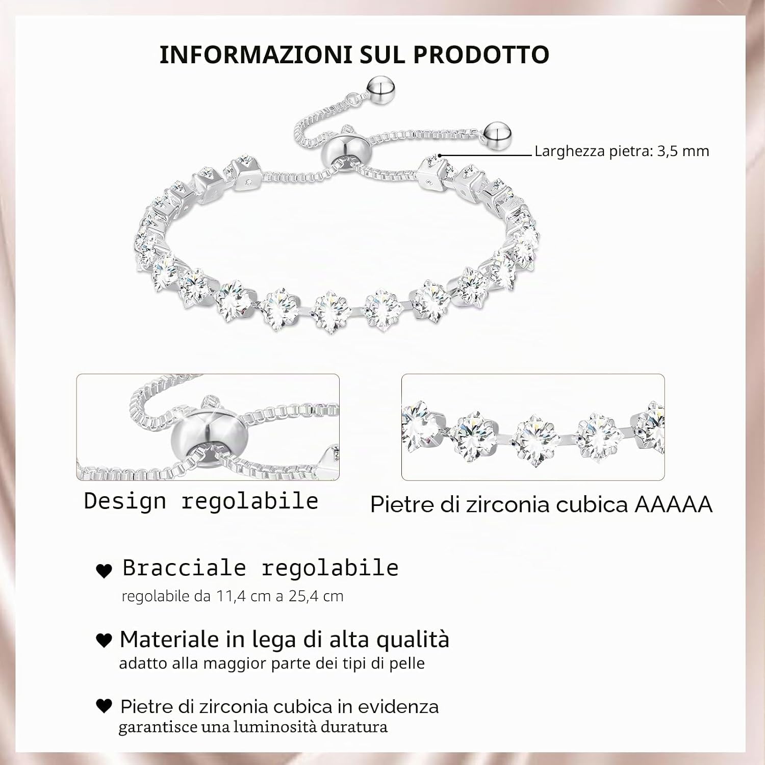 Detalle de Esmoly Bracciale Donna Argento Tennis con 12 Pietre Natali e Zirconi 5A, Regolabile