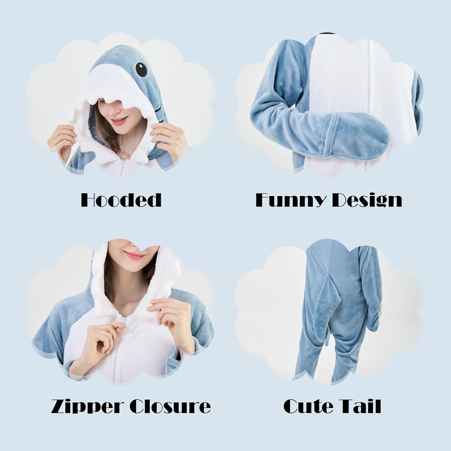 Detalle 2 de NEWCOSPLAY Unisex Adult Onesie Pajamas, Flannel, 3D Animal Hood & Pockets