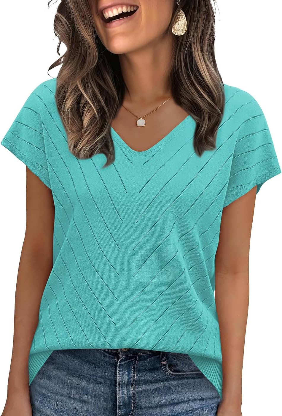 Thumbnail 6 de WIHOLL Women’s Short Sleeve V-Neck Sweater Top