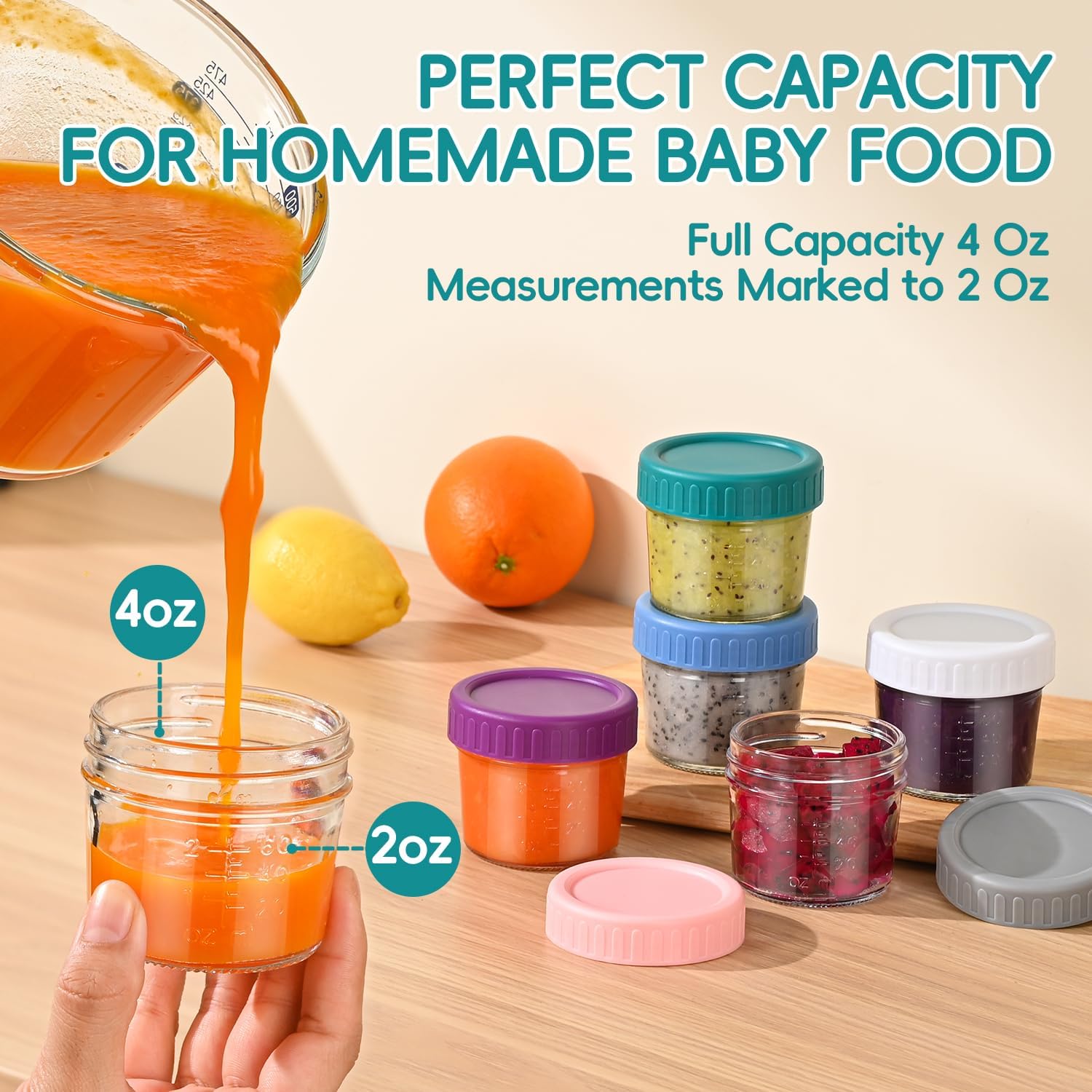 Detalle de Dehov 6-Piece 4 oz Glass Baby Food Containers with Lids