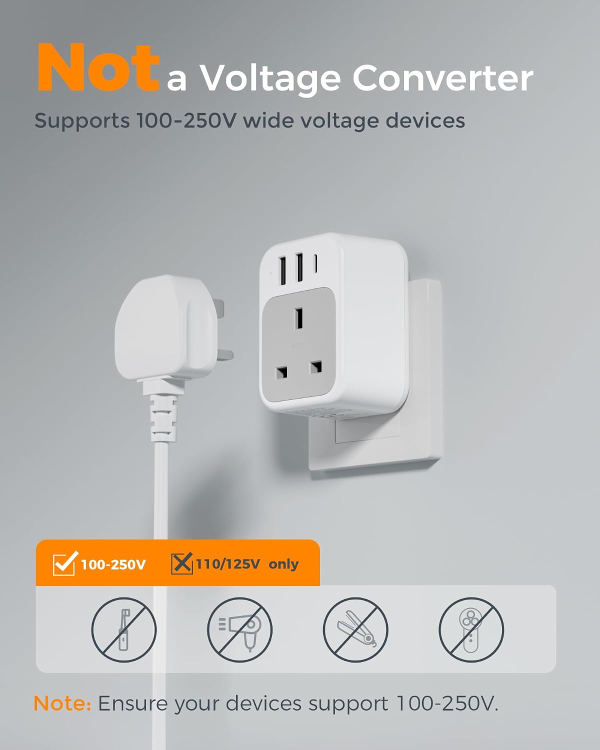 Detalle 2 de TESSAN UK to Australia Plug Adapter 2-pack with USB A and USB‑C 🔌