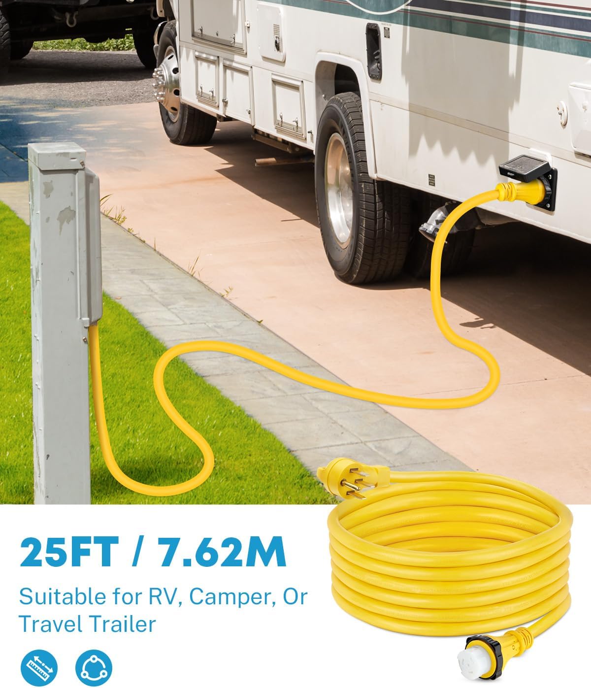 Thumbnail 6 de Kohree 50 Amp RV Extension Cord, 25 ft Heavy-Duty Generator Cord with Twist Lock (NEMA 14-50P to SS2-50R) + 30M/50F Adapter
