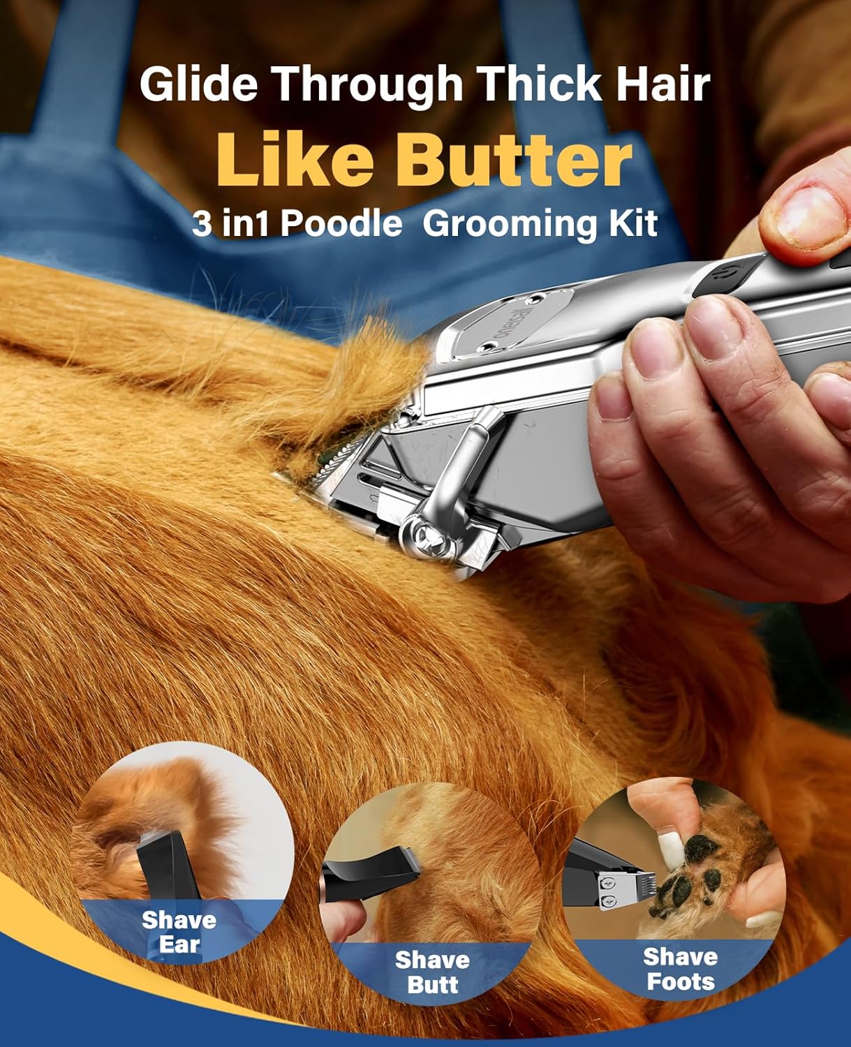 Detalle de Oneisall 3 in 1 Tosatrice per Cani: lame in acciaio, silenziosa e wireless per mantelli spessi