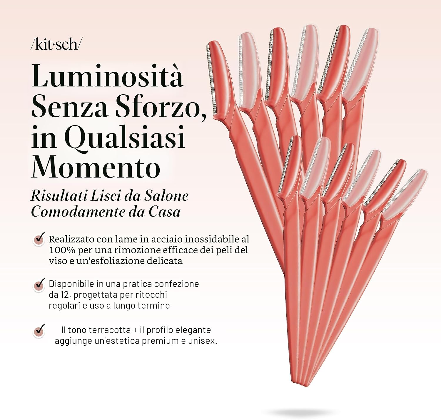 Detalle 2 de Kitsch Dermaplaning Tool Corallo 12 pezzi