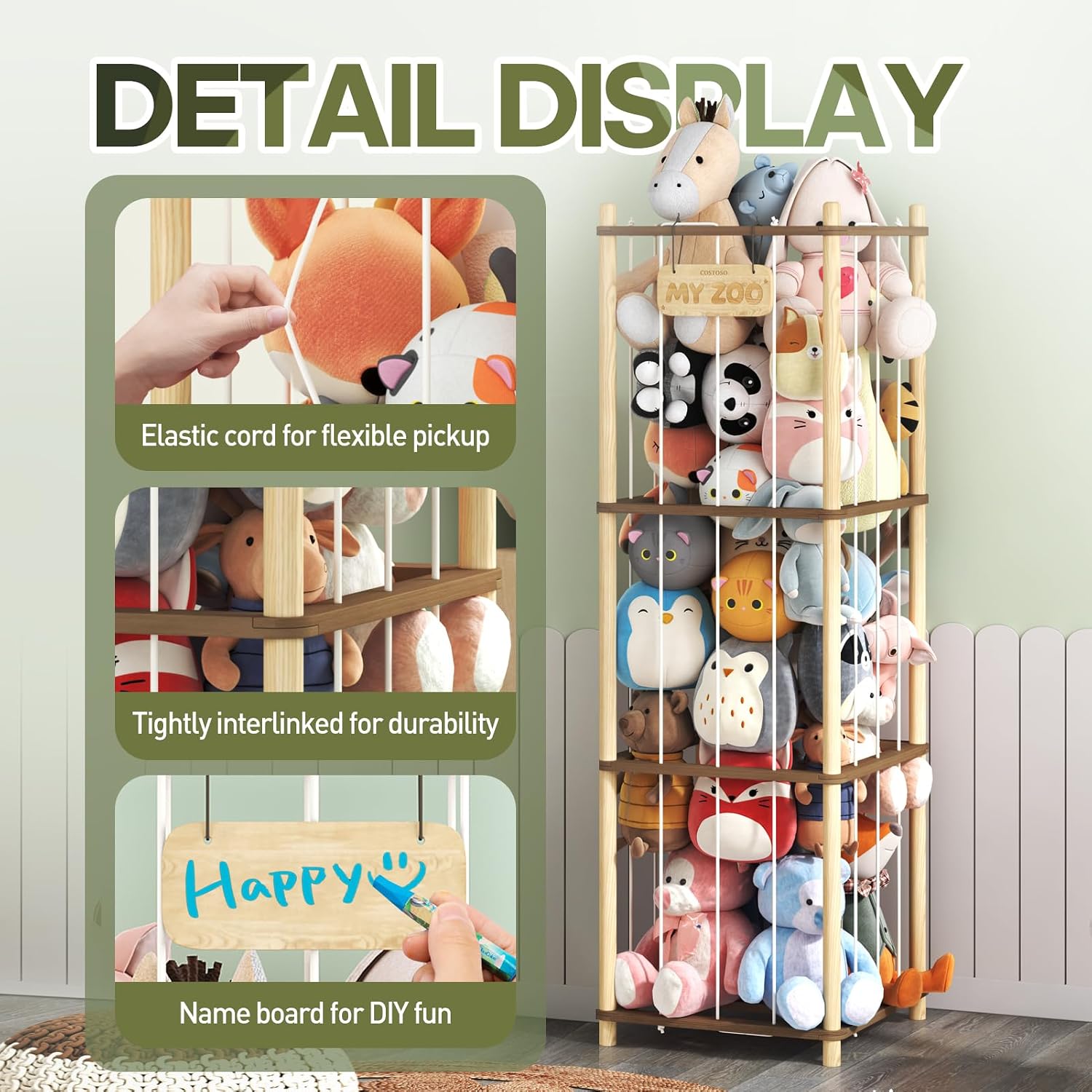 Detalle de FunreemaG SSF3 Stuffed Animal Organizer, Two-Tone Pine Wood, Open Design