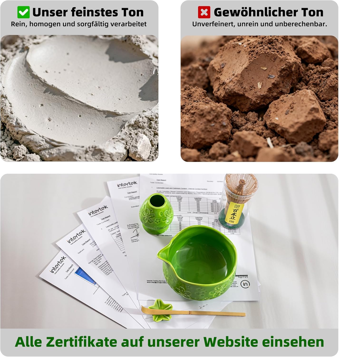 Detalle de TEANAGOO 7-teiliges Matcha-Set Grün – Keramik-Chawan, Ausgießer & Bambus-Zubehör