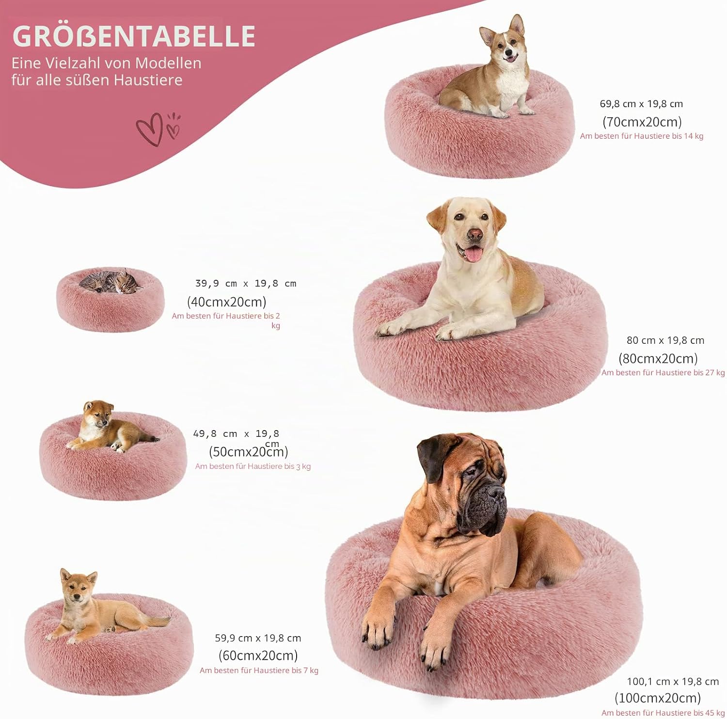 Thumbnail 3 de BVAGSS Rundes Hundebett Donut – Flauschiges, waschbares Kuschelbett, Ø 40 cm, Pink
